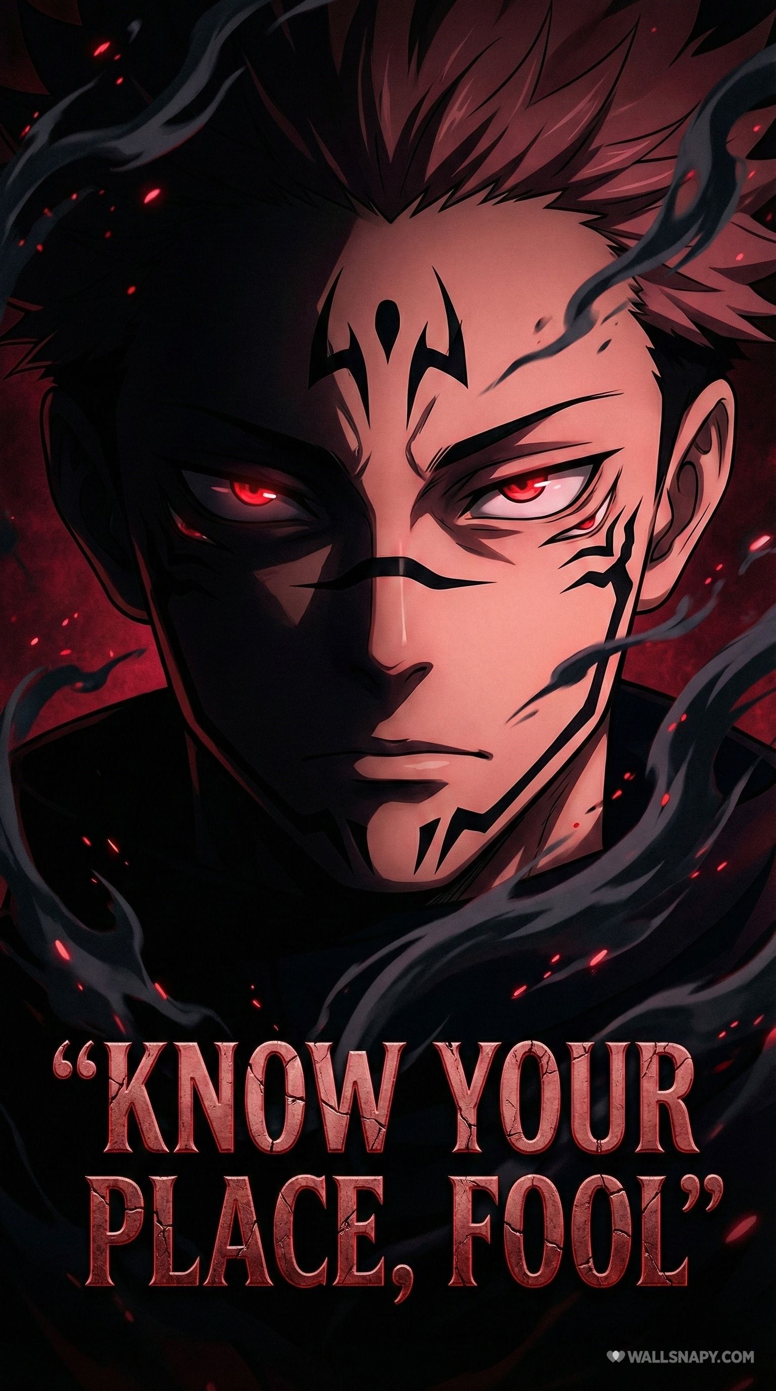 1536x2752 Jujutsu kaisen sukuna anime style glowing red eye villain 4k mobile wallpaper
