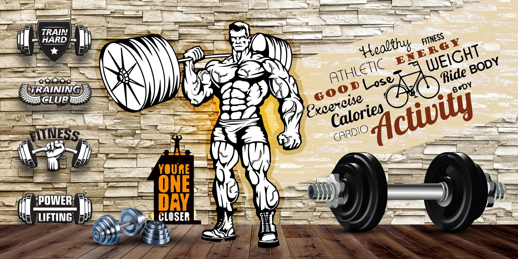 2000x1000 illusions 360degree Signage Solution Gym Wallpaper, Workout Themed Decor, Motivational Design (Multi Gym 4x3 feet) : Amazon.in: Home Improvement