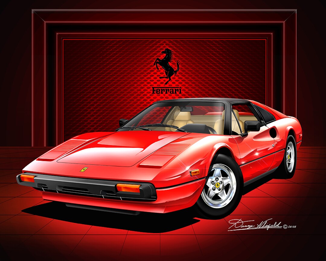 1080x864 Ferrari 308 GTS Front View. Art Print By Danny Whitfield. Sport and Exotic Car Wall Art