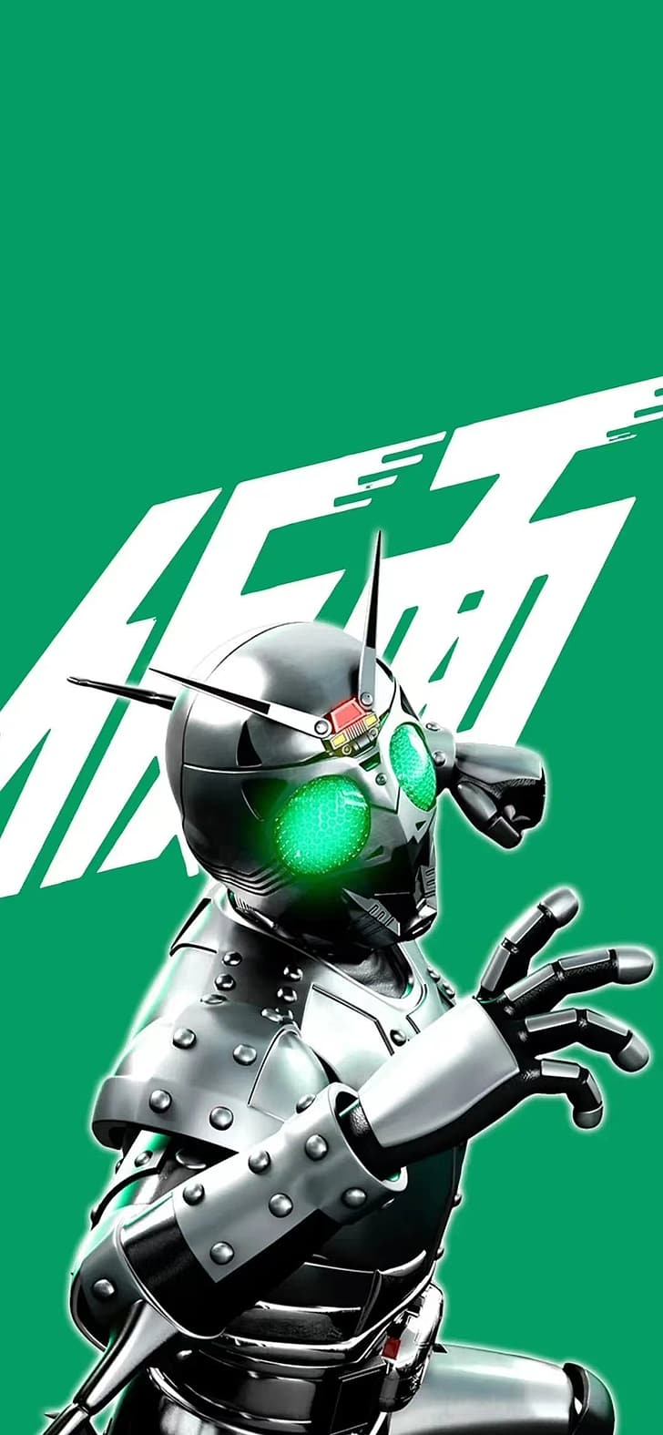 728x1575 HD wallpaper: Kamen Rider Shadow Moon, green background, green eyes