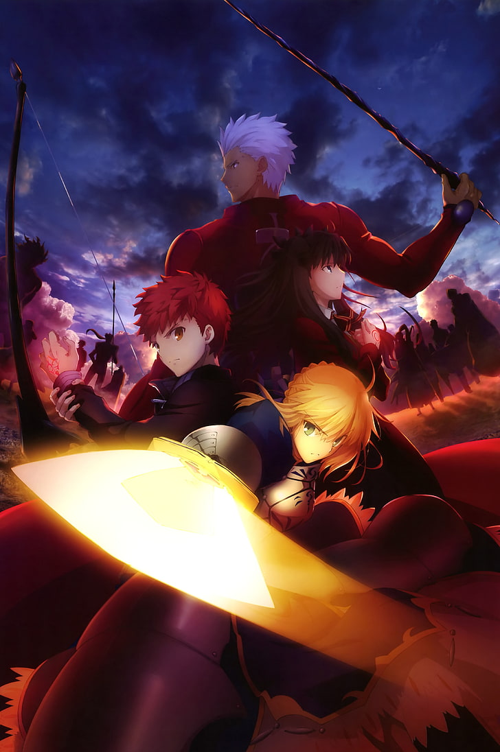 728x1096 HD Wallpaper: Untitled, Fate Series, Saber, Tohsaka Rin, Shirou Emiya, Fate Stay Night