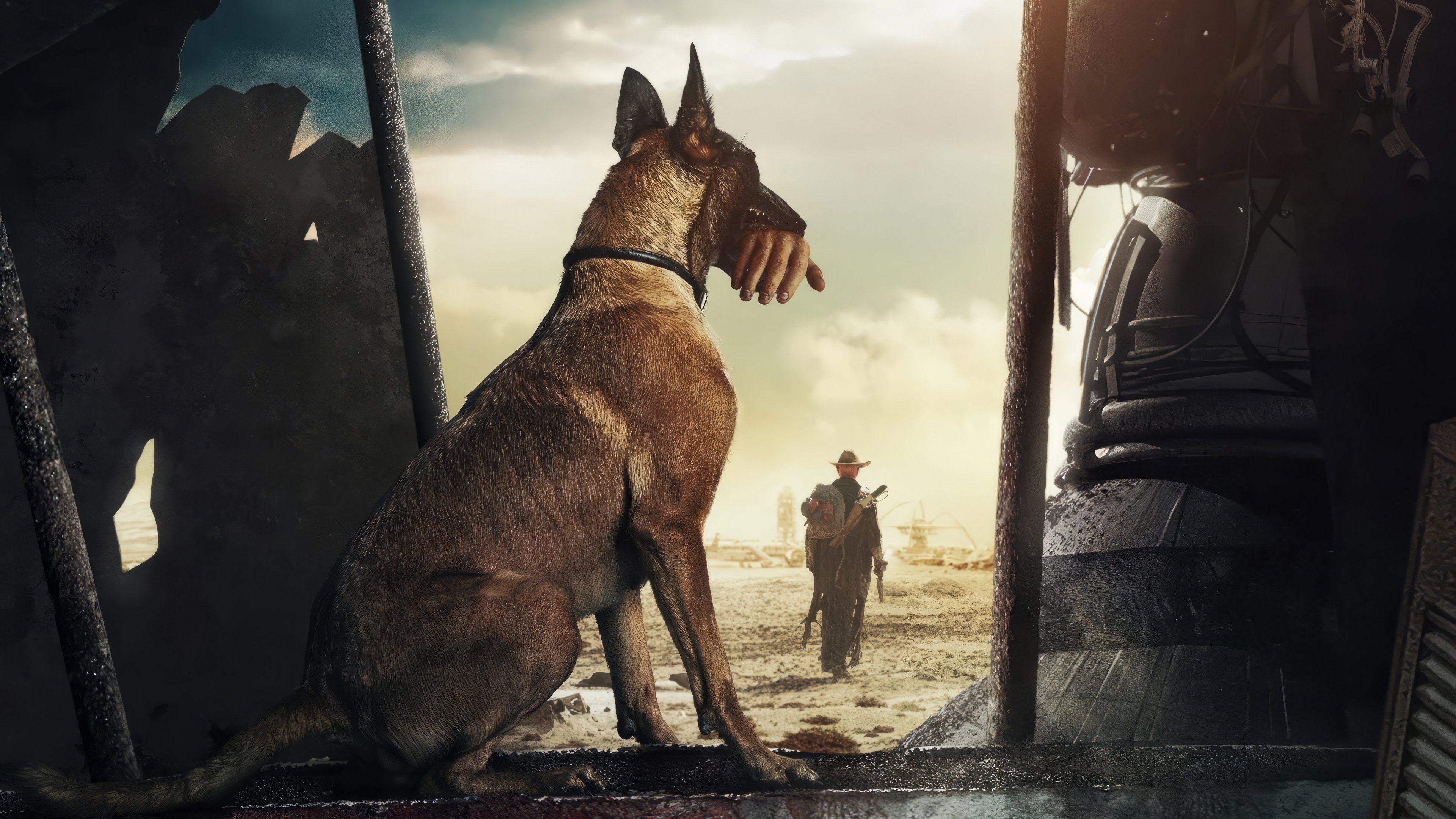 3840x2160 Futuristic Fallout TV Show HD Wallpaper Featuring Dog and Survivor