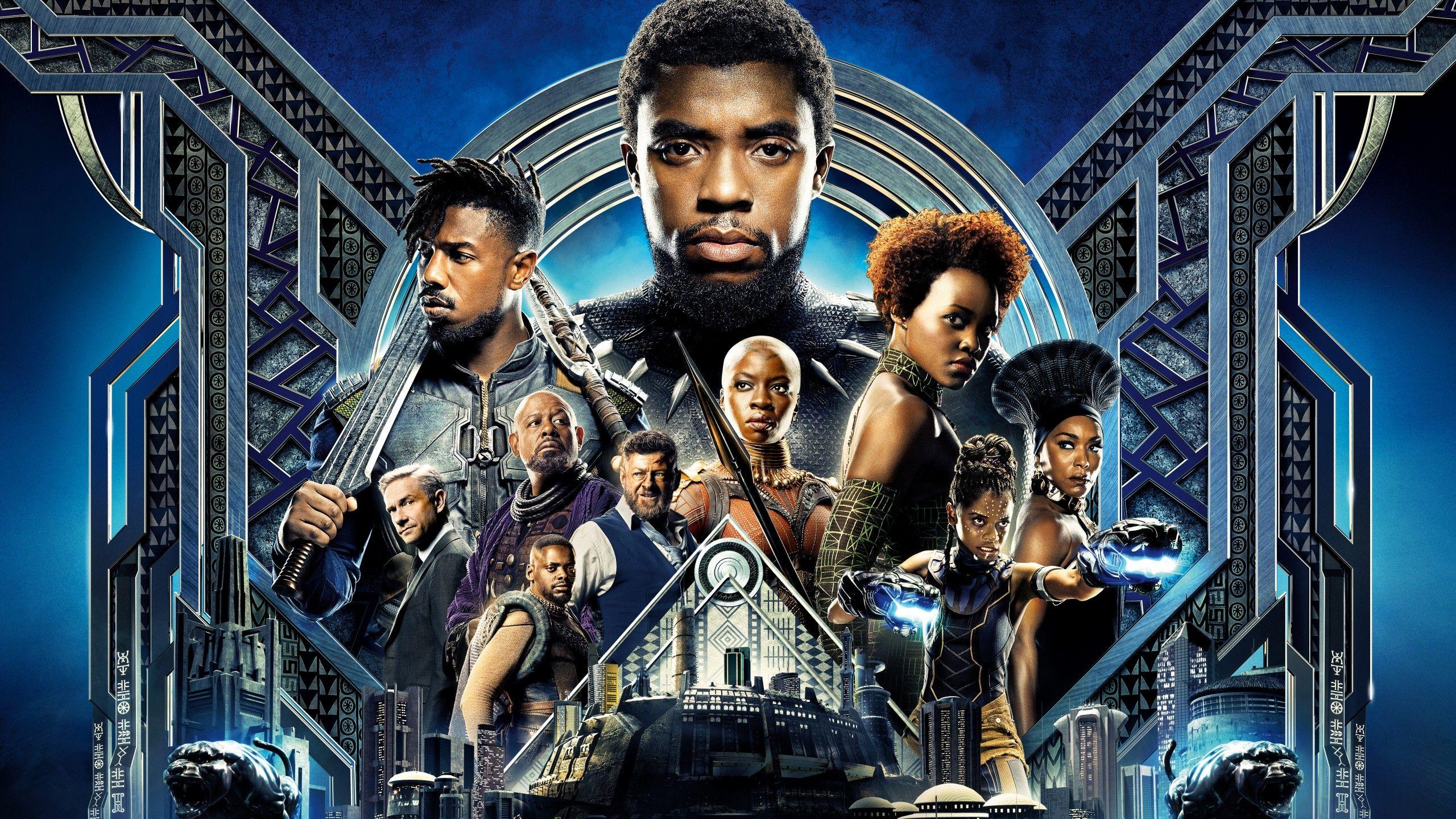 2560x1440 Wallpaper Black Panther, Cast, Marvel Comics, 4K, Movies