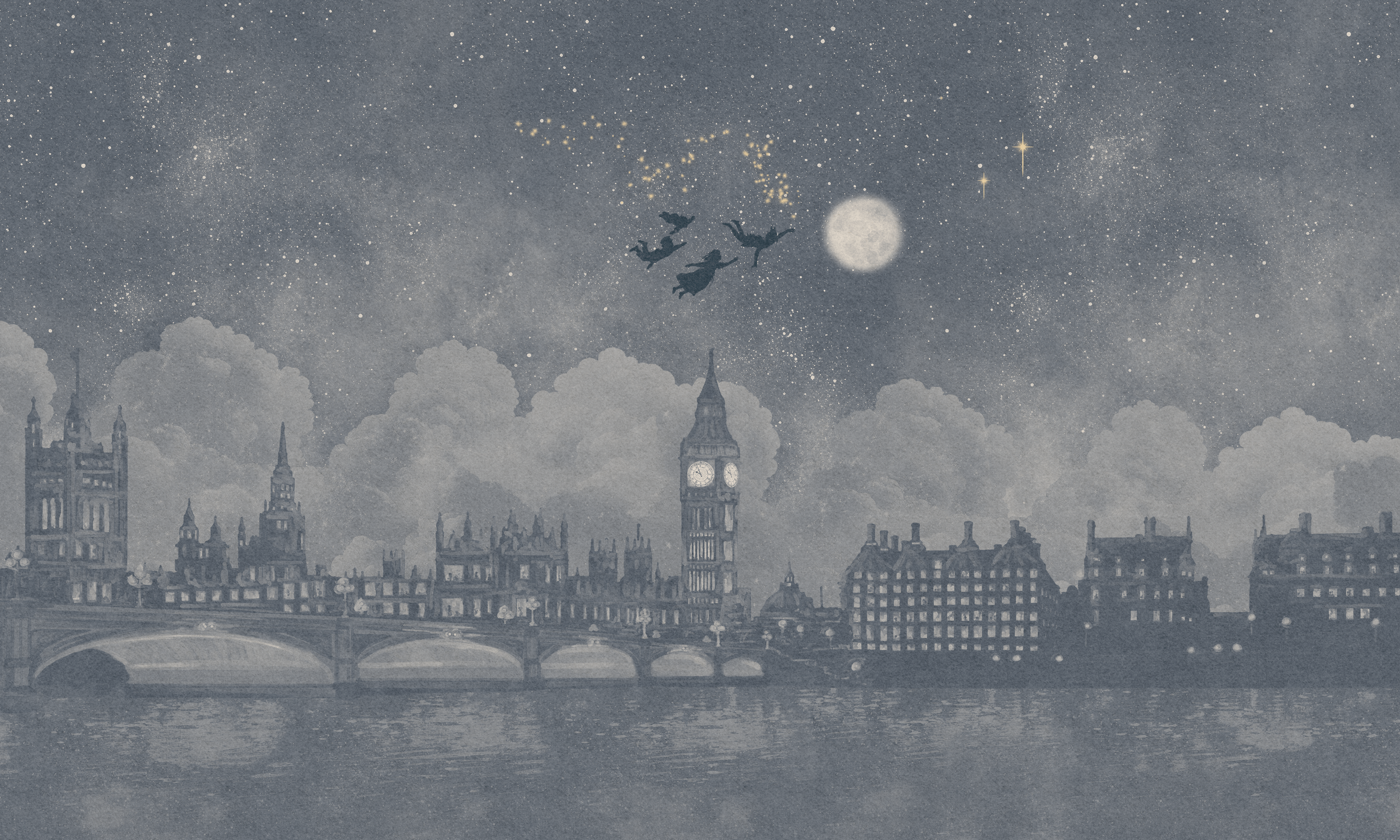 3333x2000 Neverland Midnight Blue London Skyline Wallpaper Mural