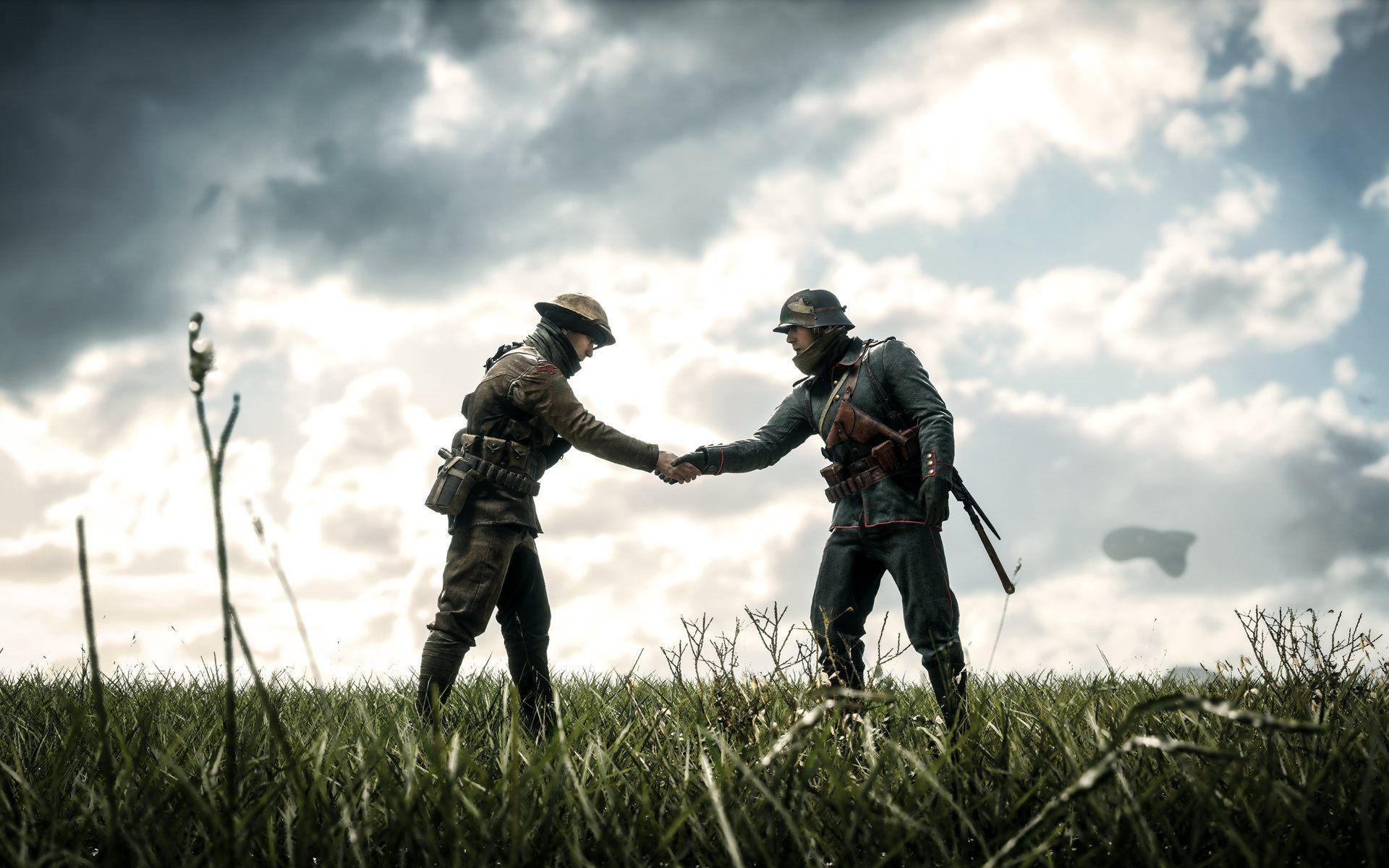 1920x1200 Battlefield soldiers, handshake, shooter. Obrázky, Válka, Kresby