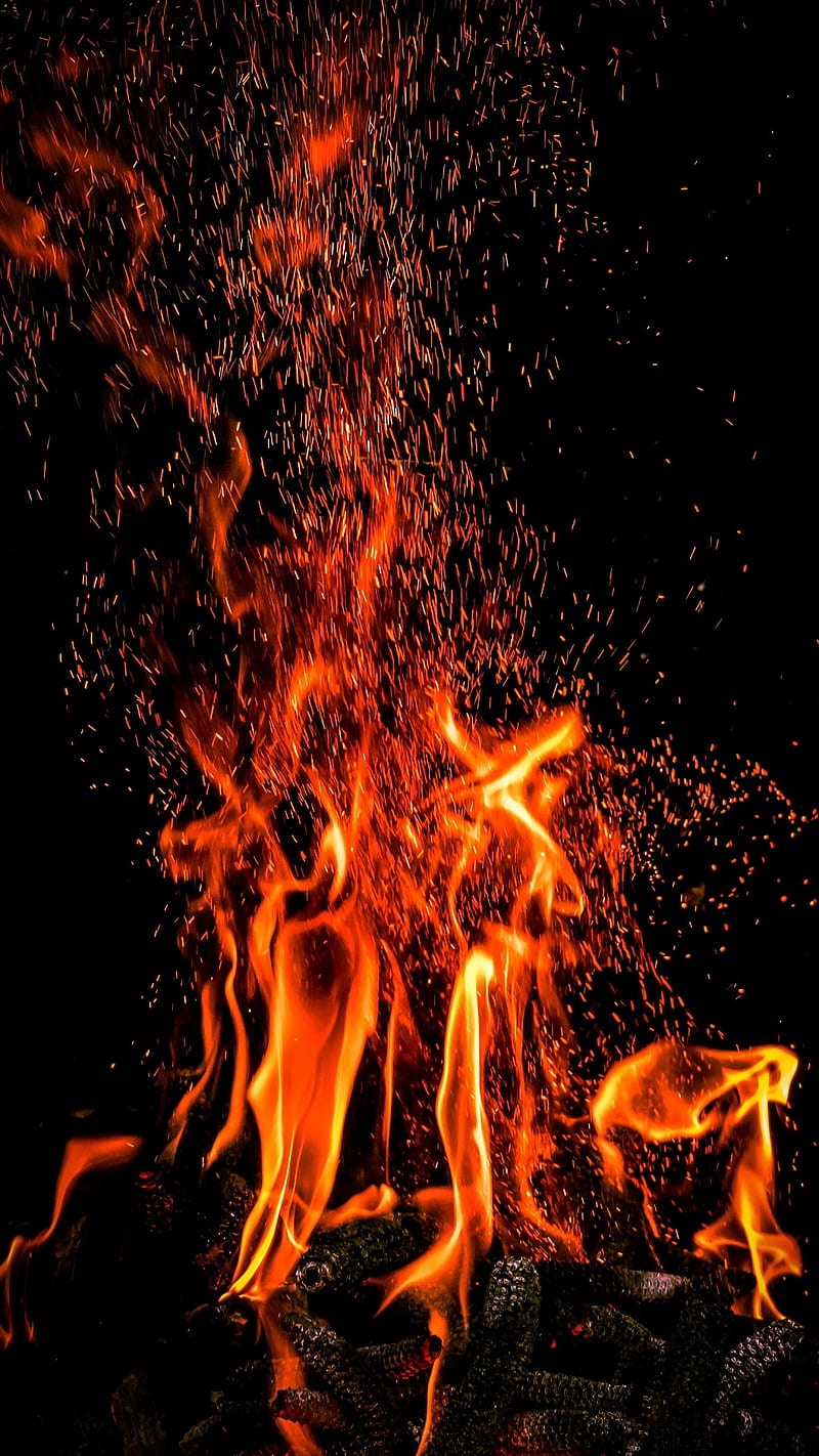 800x1422 Fire, black, flame, nature, orange, yellow, HD phone wallpaper