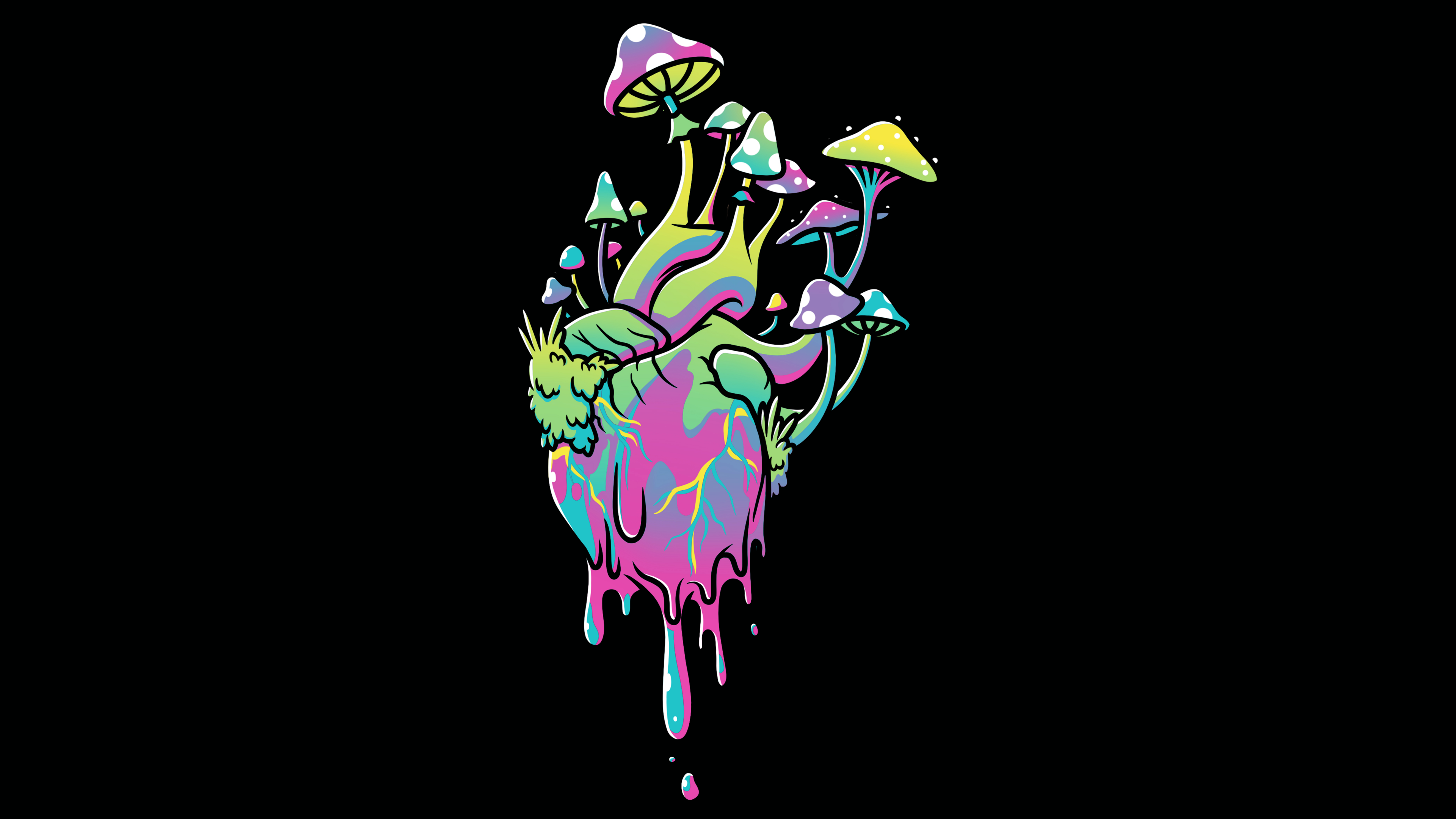 3840x2160 Heart Wallpaper 4K, Psychedelic Art, Black background