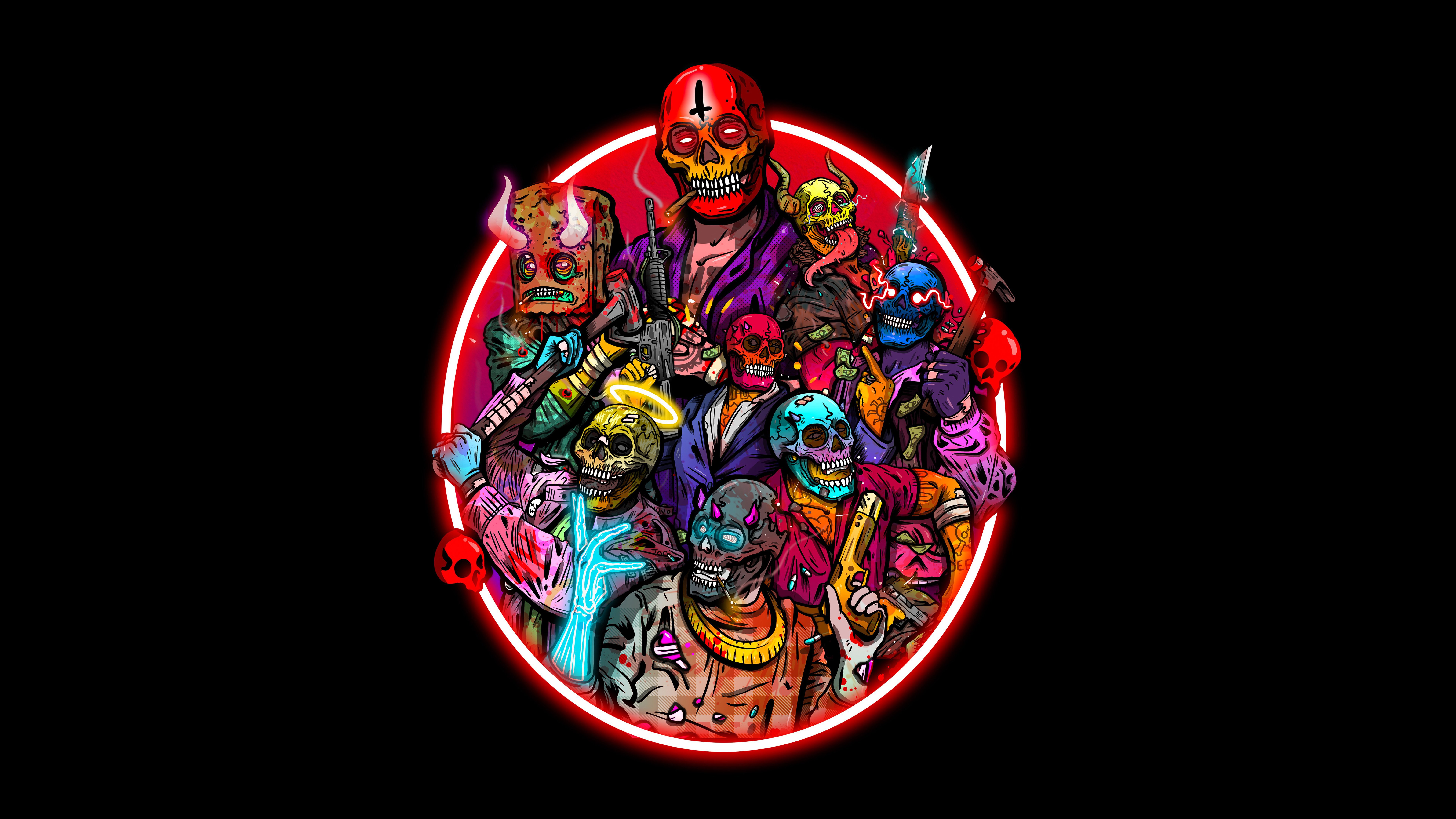 7680x4320 Skulls Wallpaper 4K, Psychedelic Art, AMOLED