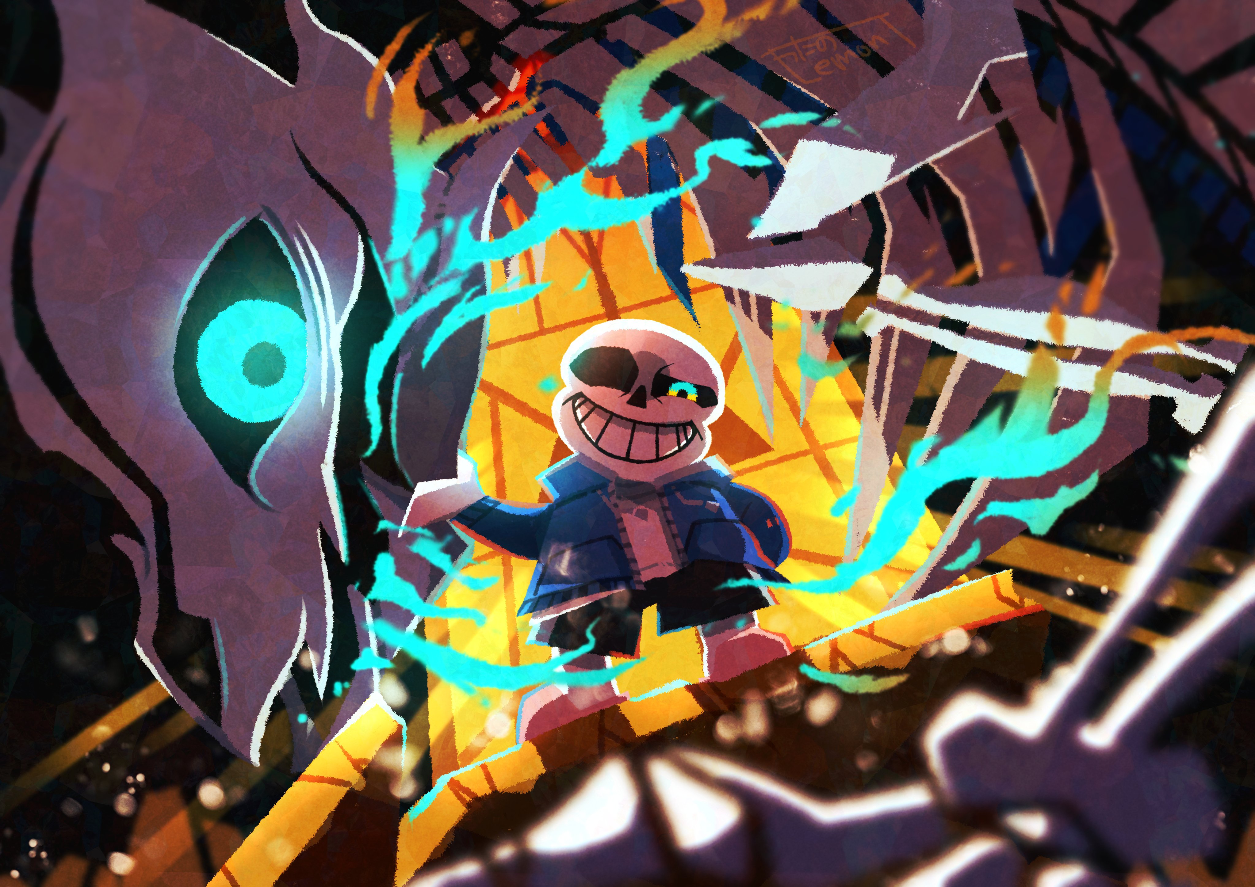 4093x2894 Sans in Action: Stunning 4K Undertale Video Game Wallpaper by 綿野レモンTx2894