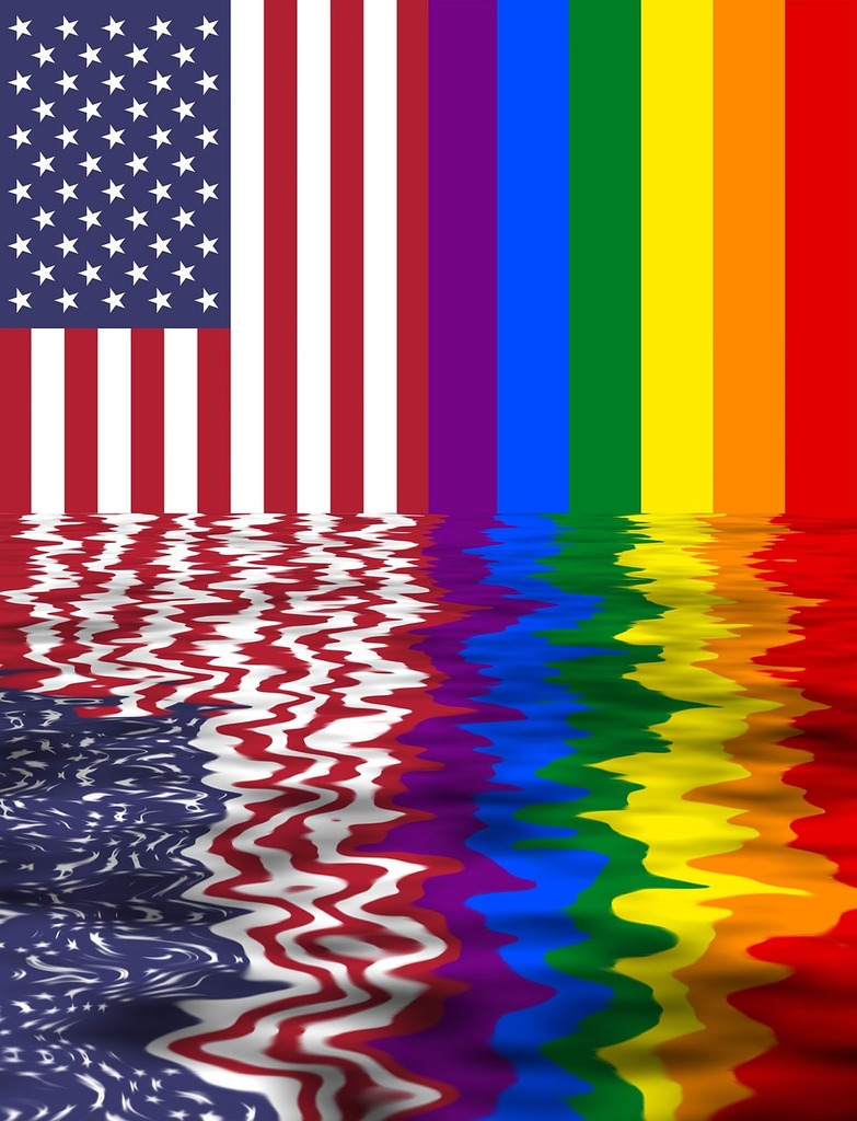 783x1024 Rainbow flag usa and lgbt two flags together, background