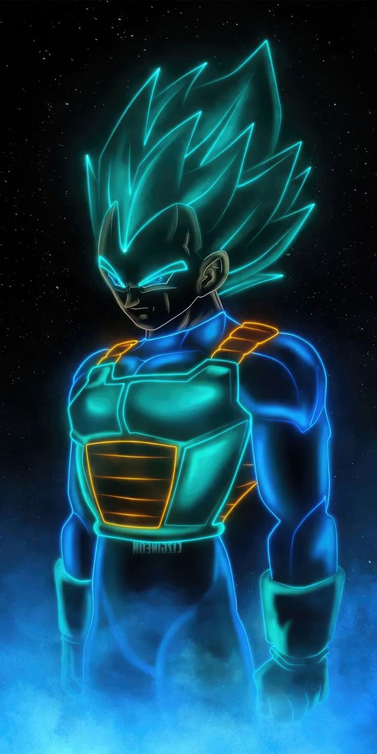 736x1472 Dragon Ball's Vegeta, blue digital neon art, 1080x2160 wallpaper