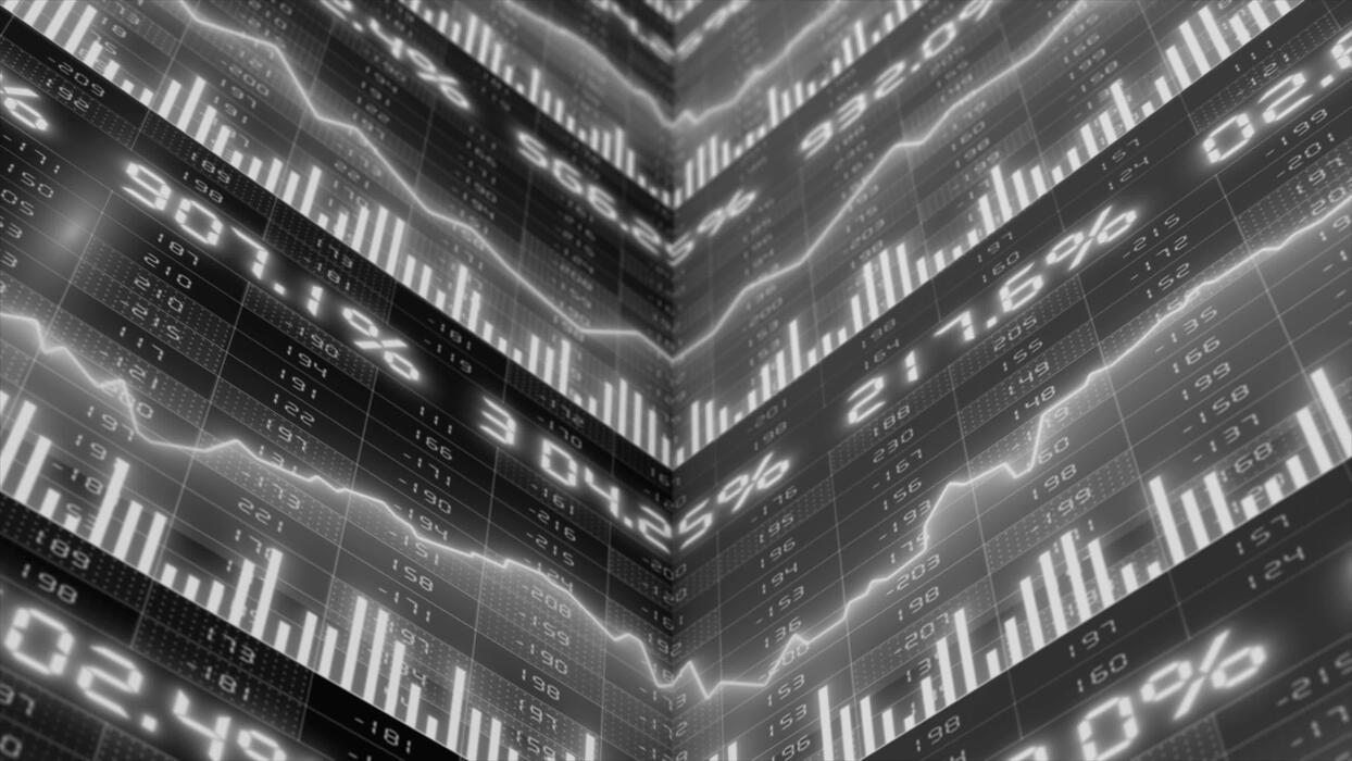 1244x700 White and Black futuristic trading dashboard with analytics interface and real time data visualization stock market background
