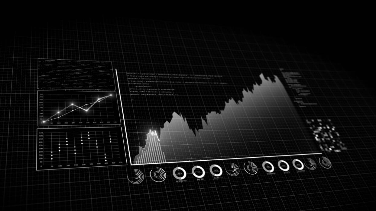 1244x700 White and Black futuristic trading dashboard with analytics interface and real time data visualization stock market 3D background