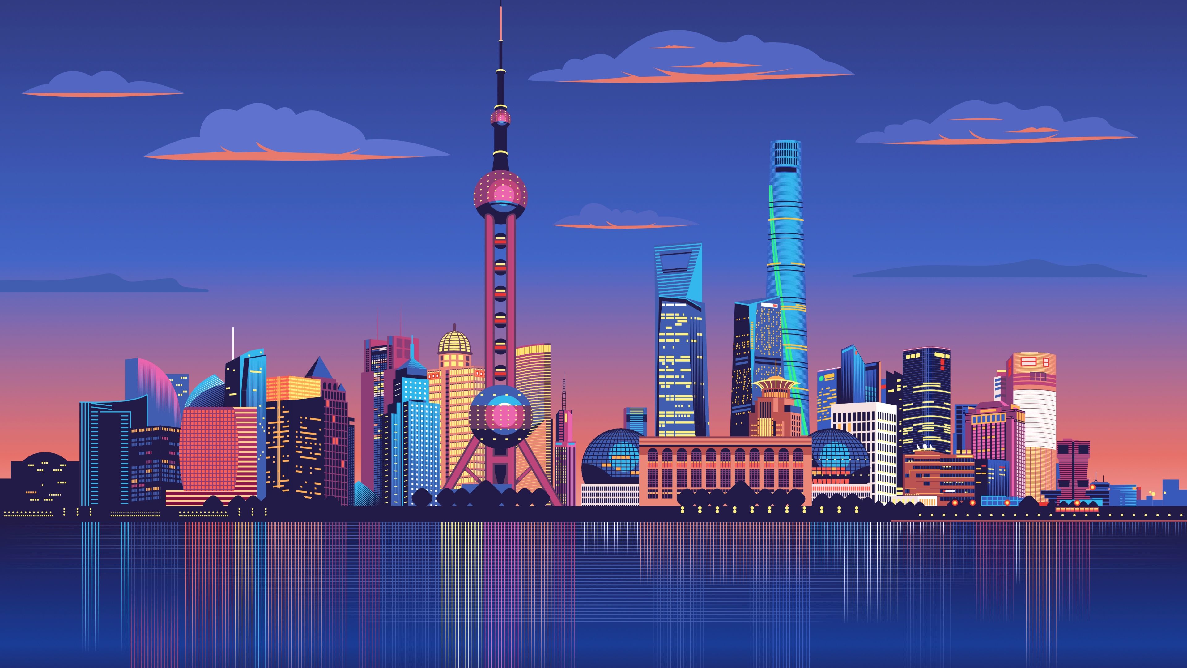 3840x2160 Shanghai City Wallpaper 4K, Illustration, Shanghai Night