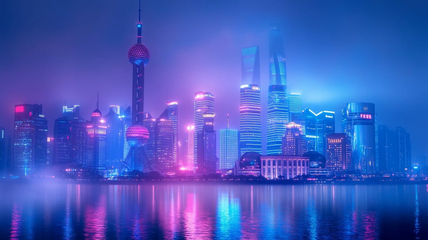 1456x816 Transform Your Space: Stunning Futuristic Shanghai Skyline at Night Wall Mural
