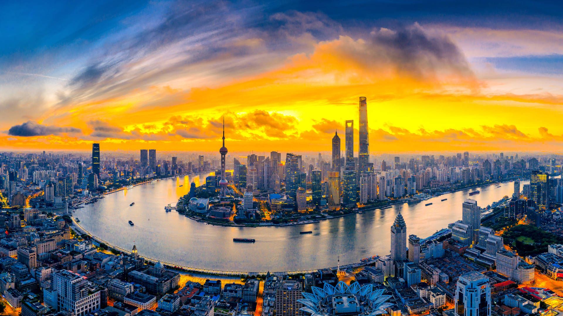 1920x1080 Download Shanghai Cityscape Panorama Wallpaper