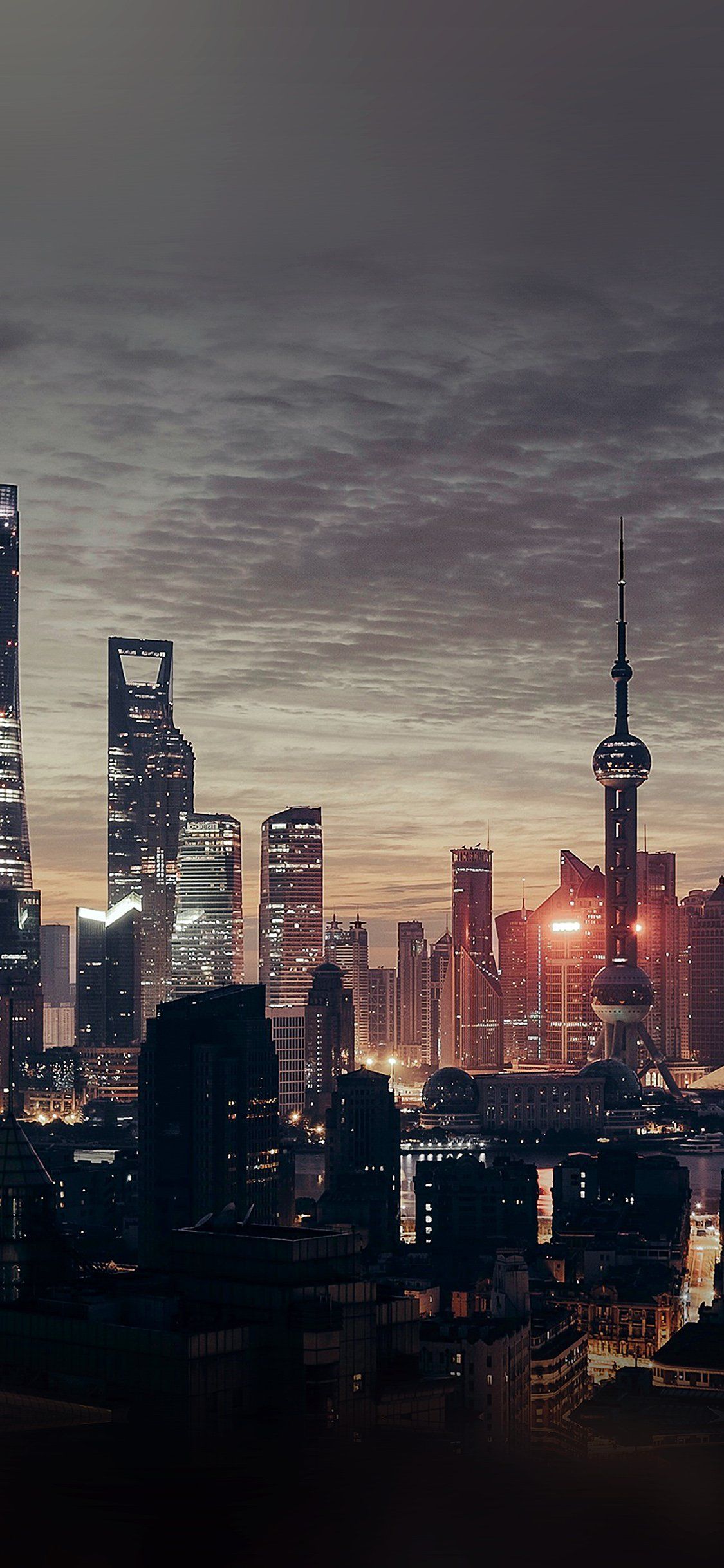 1125x2436 City Shanghai Night Building Skyline Sunset iPhone Wallpaper
