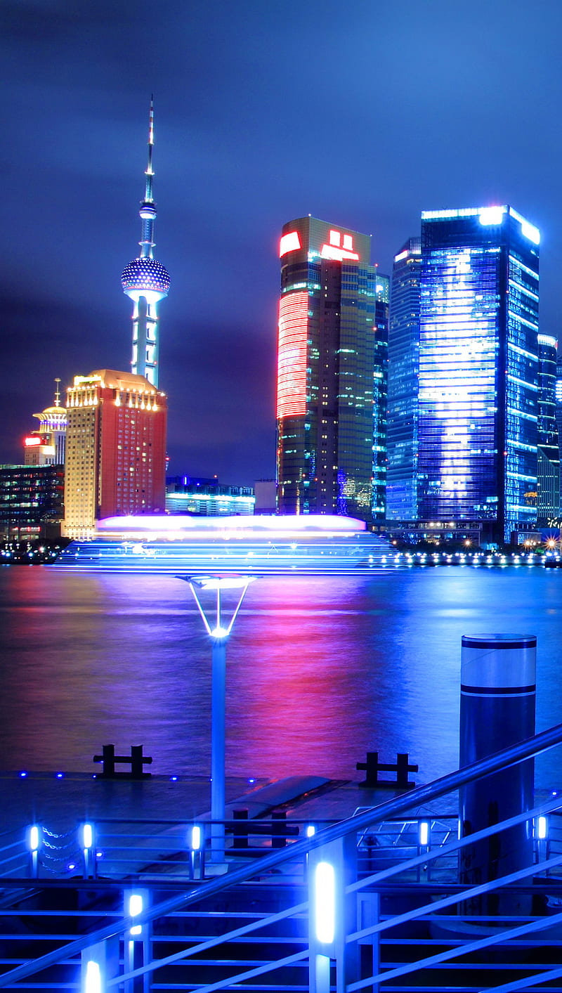 800x1413 Shanghai, china, city, evening, light, night, river, HD phone wallpaper