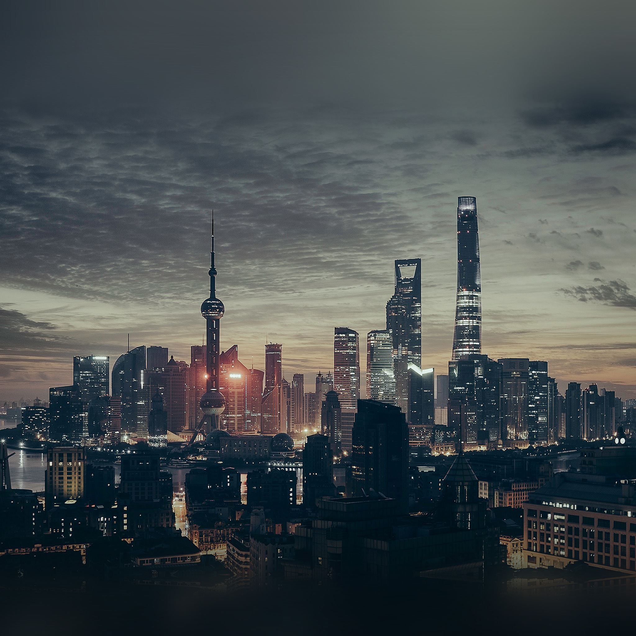 2048x2048 City Shanghai Night Building Skyline iPad Air Wallpaper Free Download