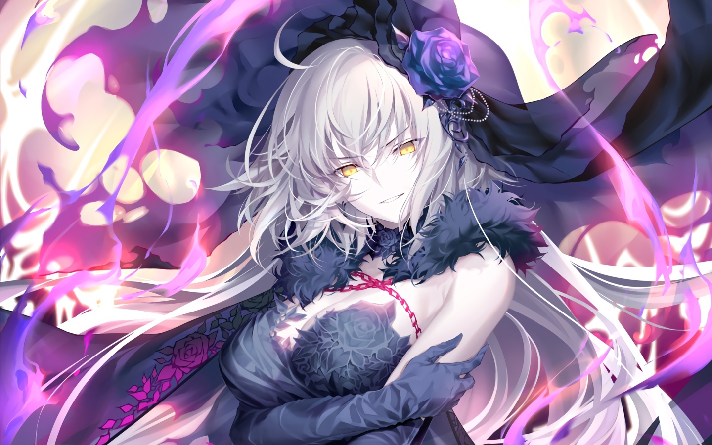 1440x900 Anime girl with yellow eyes in a black veil Desktop wallpaper 1440x900