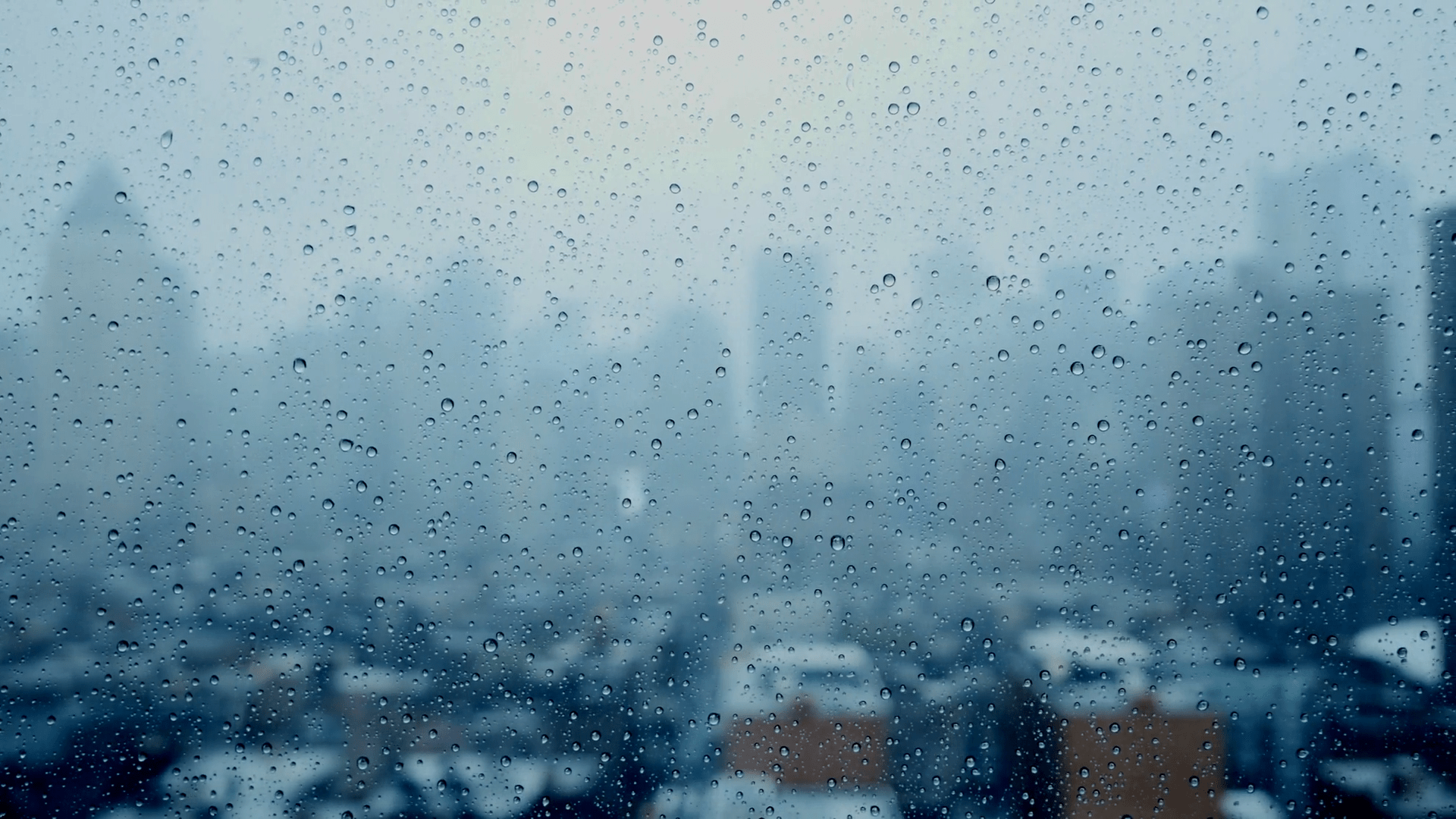 1920x1080 rainy day in the city. rain drops on window glass. depressive mood background