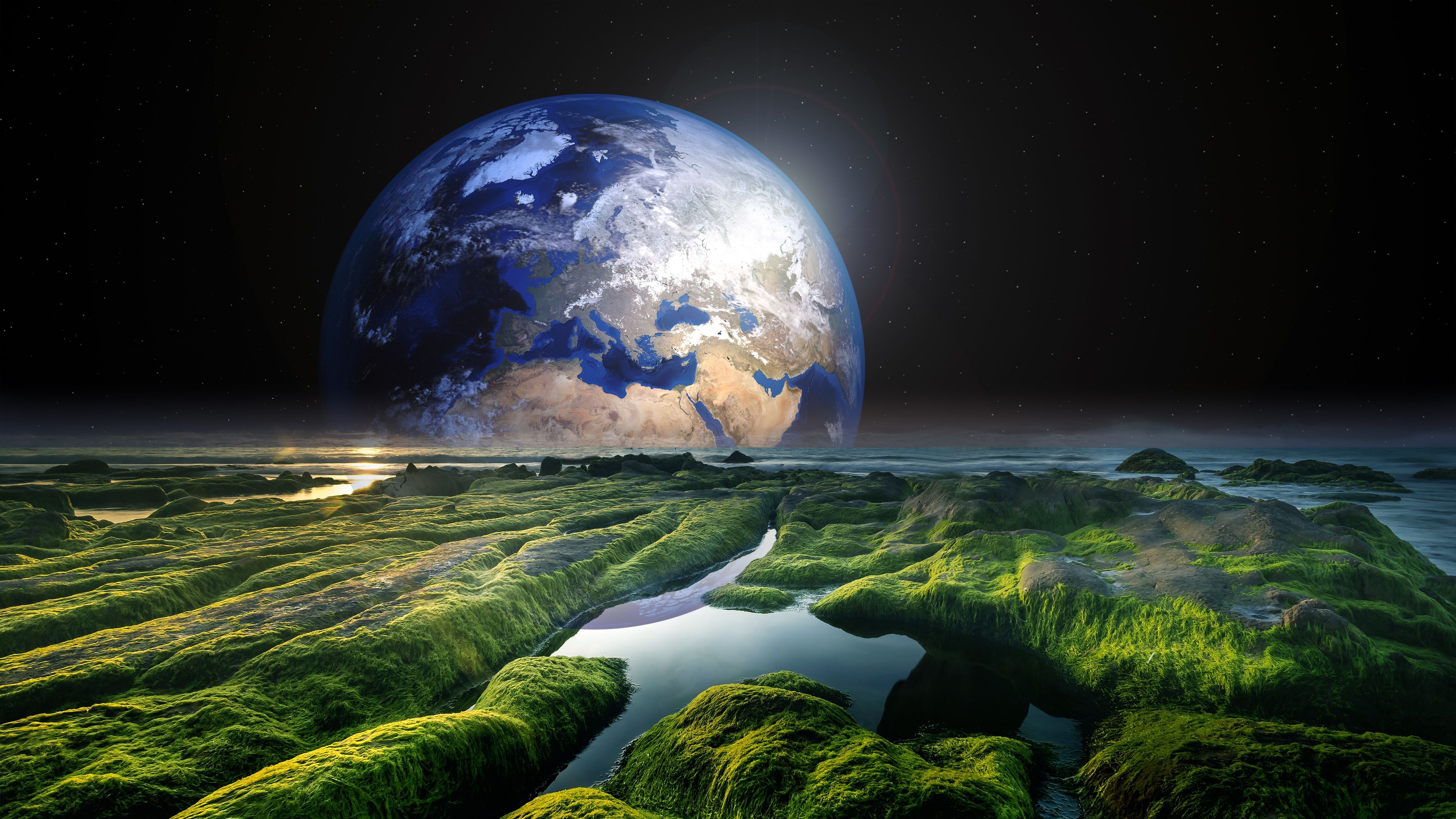 4400x2475 Earth Wallpaper 4K, Solaris, Stars, Green, Water, Sea