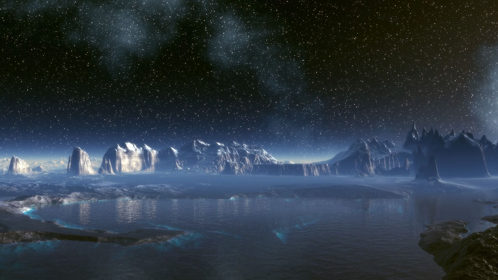 1920x1080 Planet Surface Stars Water Lake Space Photography HD Wallpaper