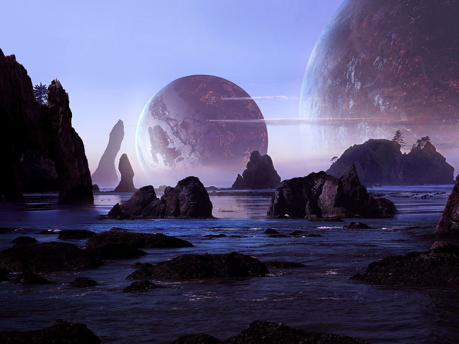 1600x1200 Download wallpaper 1600x1200 rocks, water, planets, landscape, 3D standard 4:3 HD background