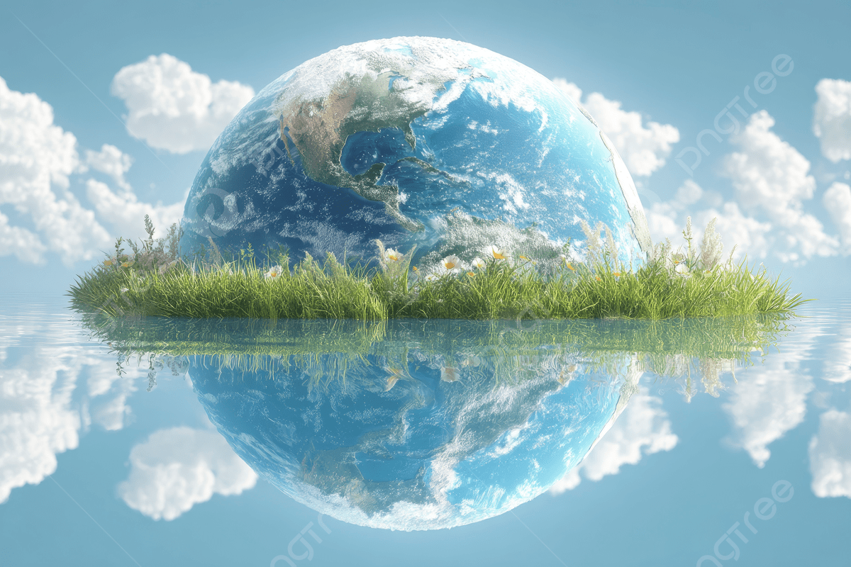 1200x800 A Blue Sky With White Clouds The Earth Is Floating On Water In Front Of It