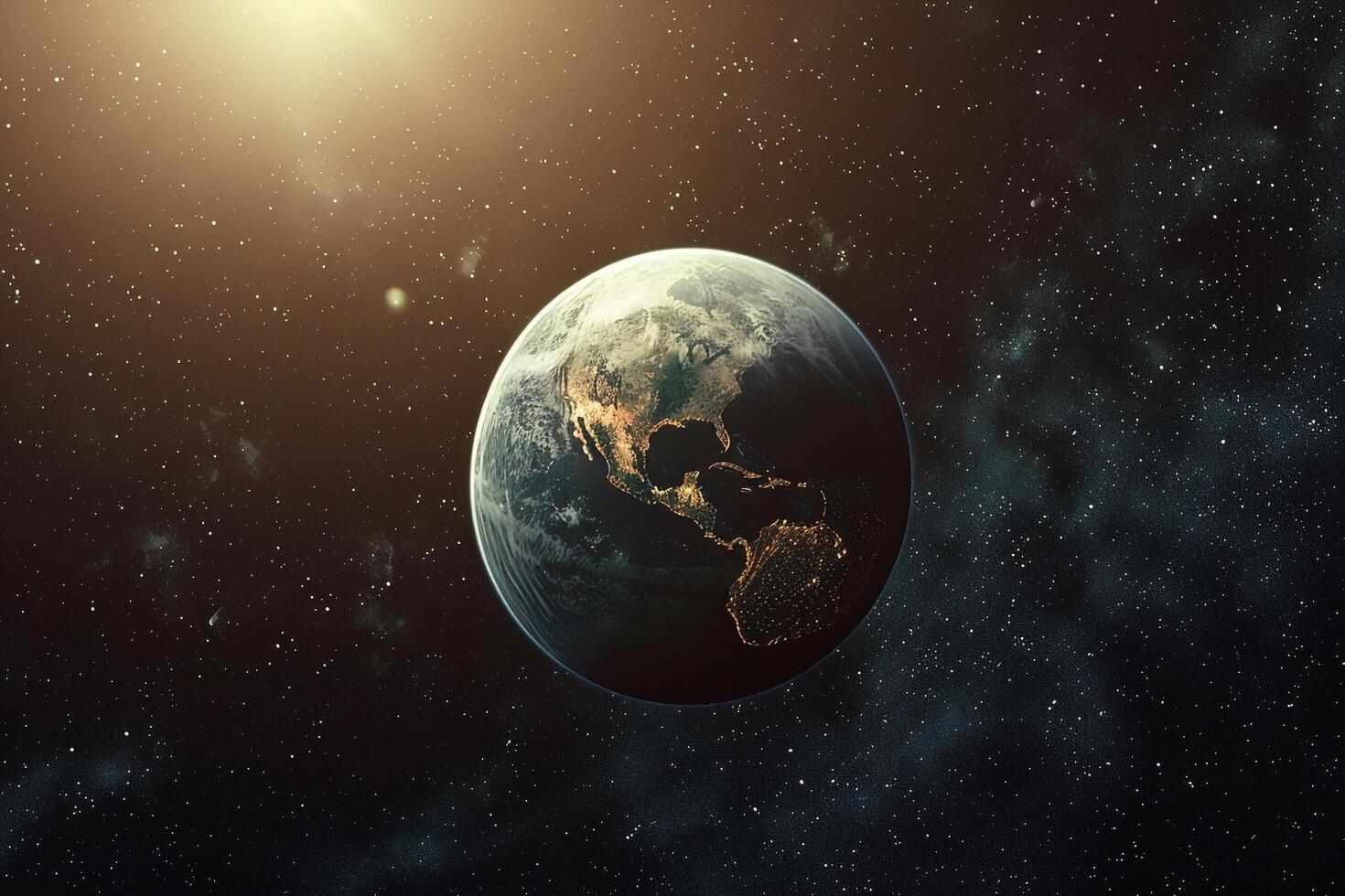 1470x980 Space Exploration ofan exoplanet orbiting in the habitable zone of its star with potential for liquid water with cosmic nature background