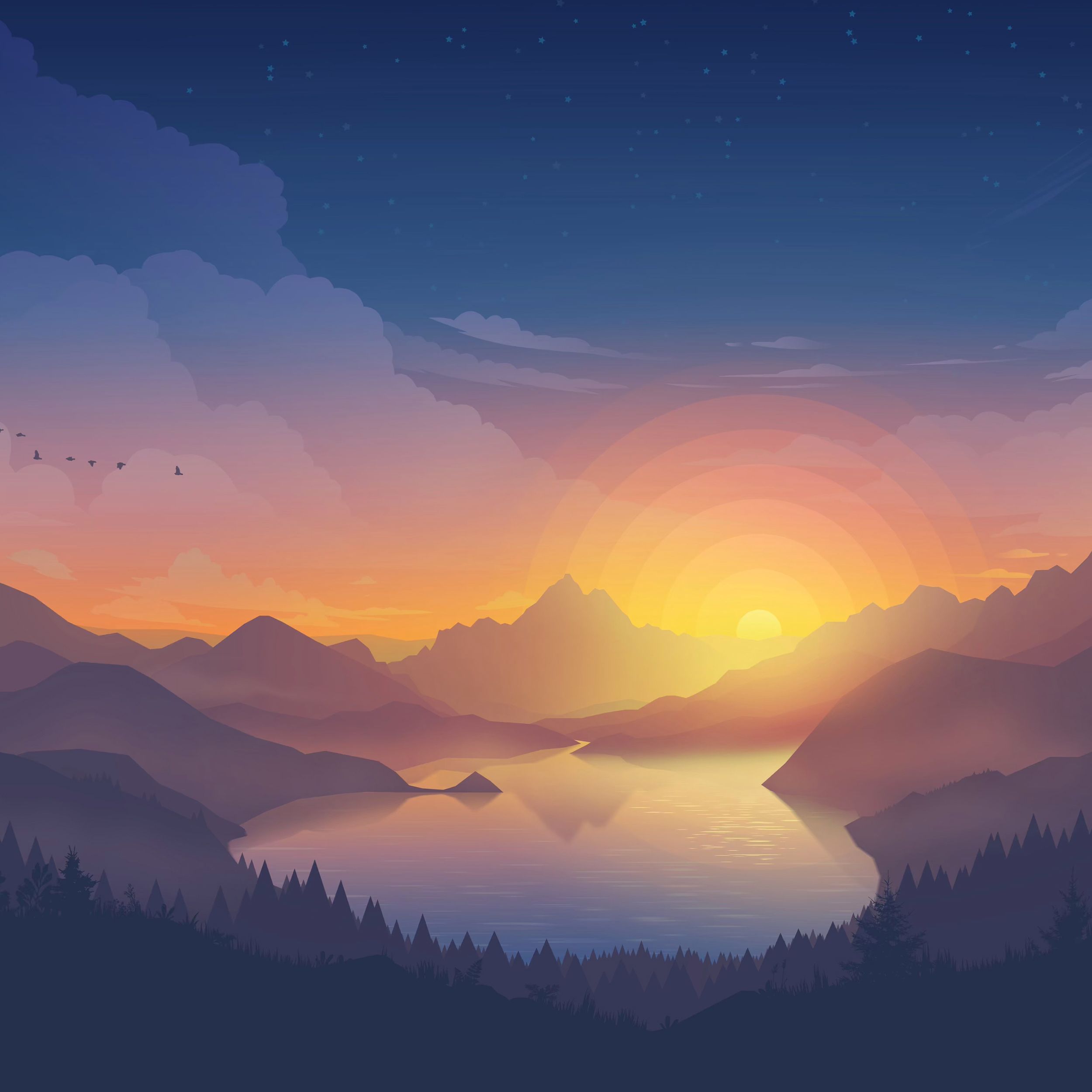 2500x2500 Vector Landscape, our First Dynamic Wallpaper for macOS Mojave and higher (it will change colors every 2 hours!)