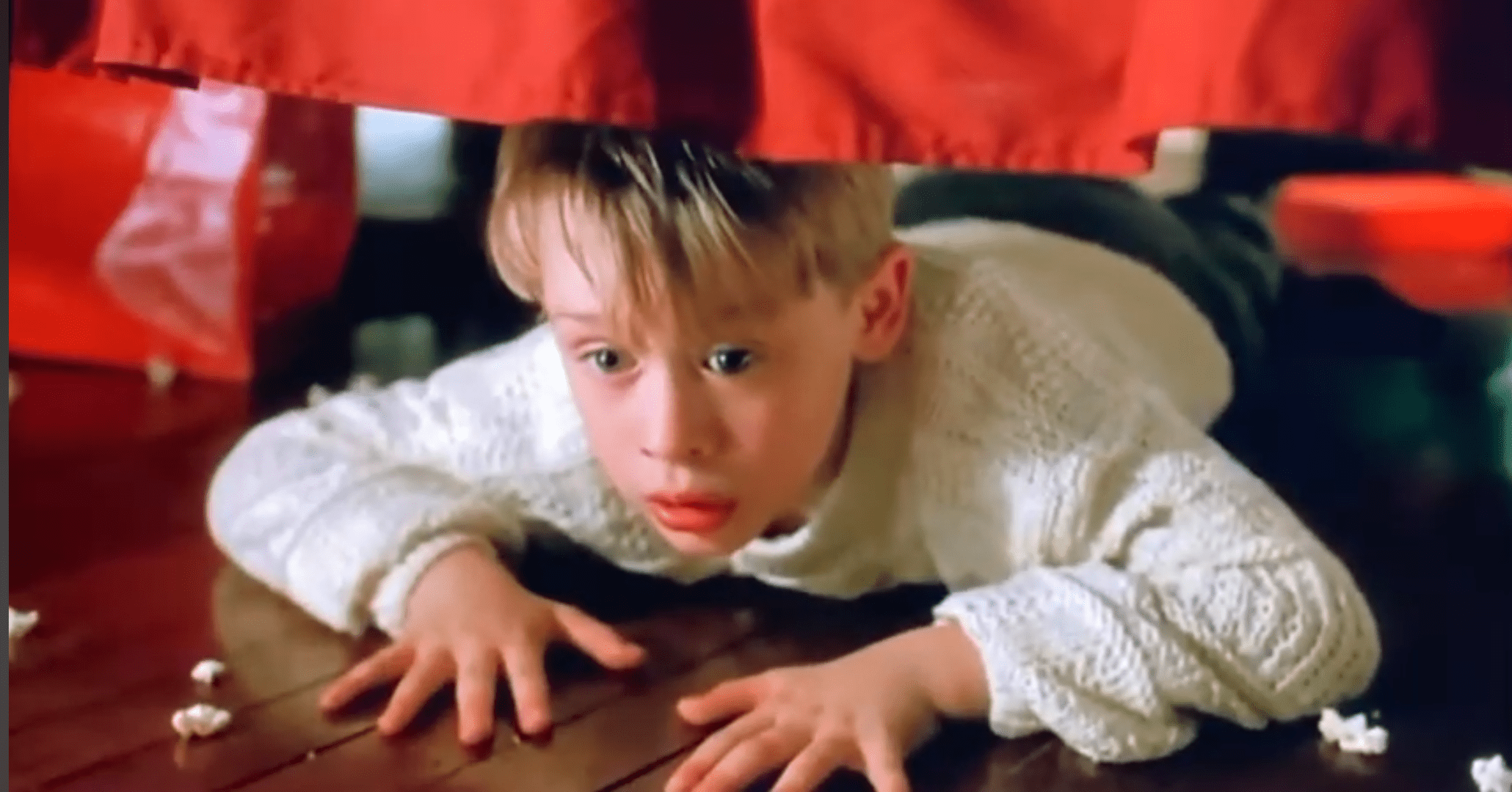 2060x1080 In Home Alone (1990) while Kevin hides under his parents bed from the Wet Bandits, you can see popcorn on the floor from when he was eating and jumping on