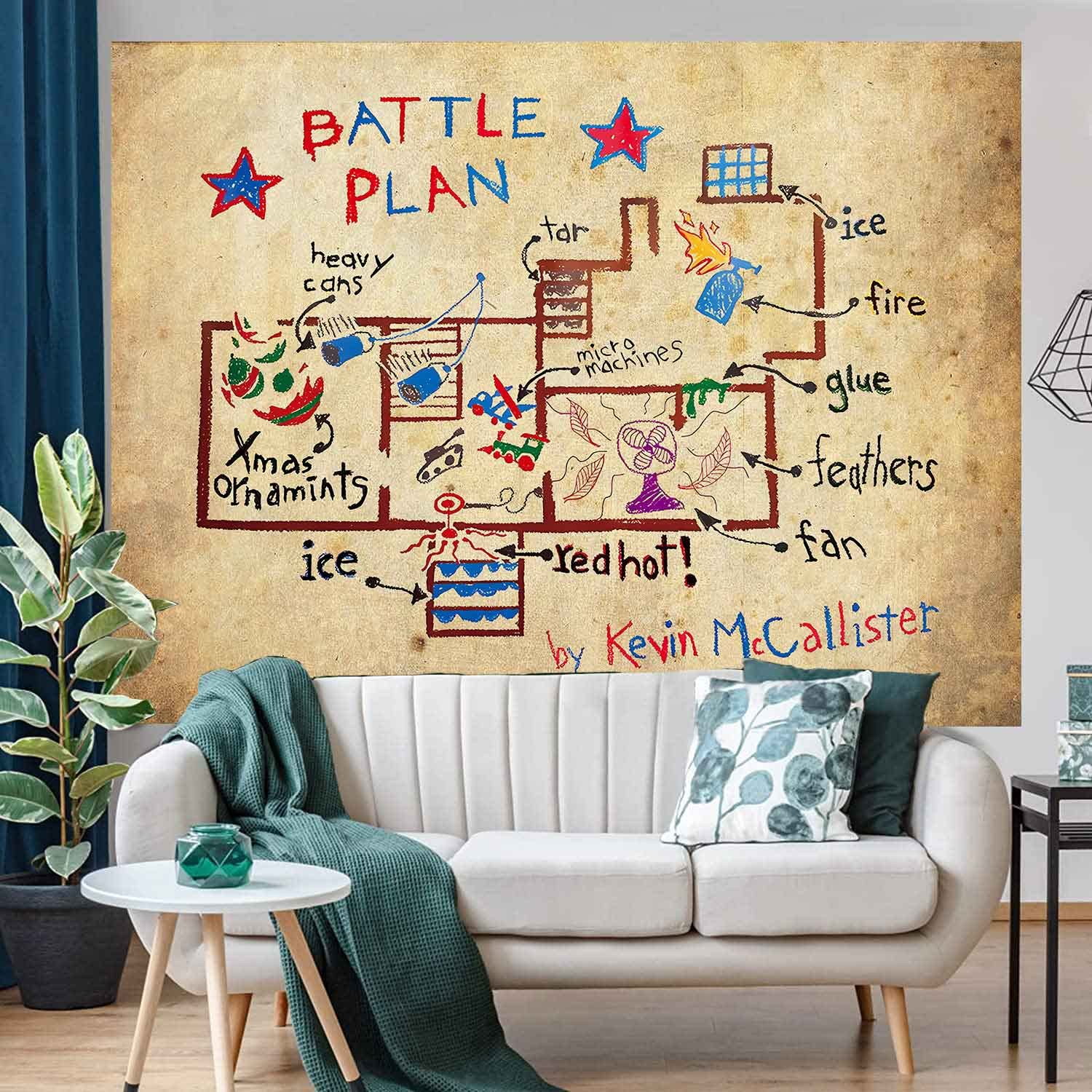 1500x1500 Amazon.com : KIKIDOR Kevin Battle Plan Self Drawn Backdrop Vintage Kraft Paper 90s Christmas Children Birthday Party Supplies Classic Christmas Movie Home Wall Decor Portrait Photo Studio Props 9x6ft BJZYKI355