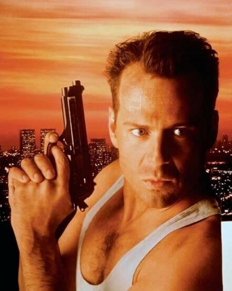 800x1000 Bruce Willis as John McClane holding gun upright PosterLife Retro Style 24x30 inch Wall Art Poster Die Hard: Posters & Prints