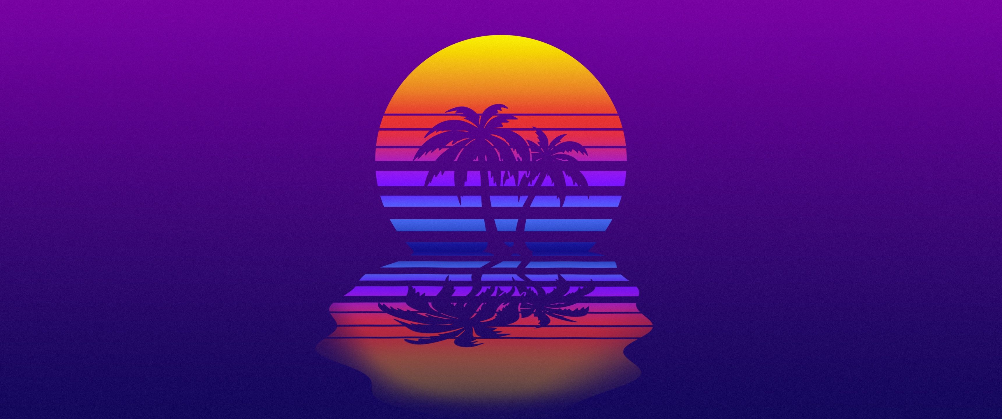 3440x1440 Synthwave Wallpaper 4K, Gradient background, Palm trees