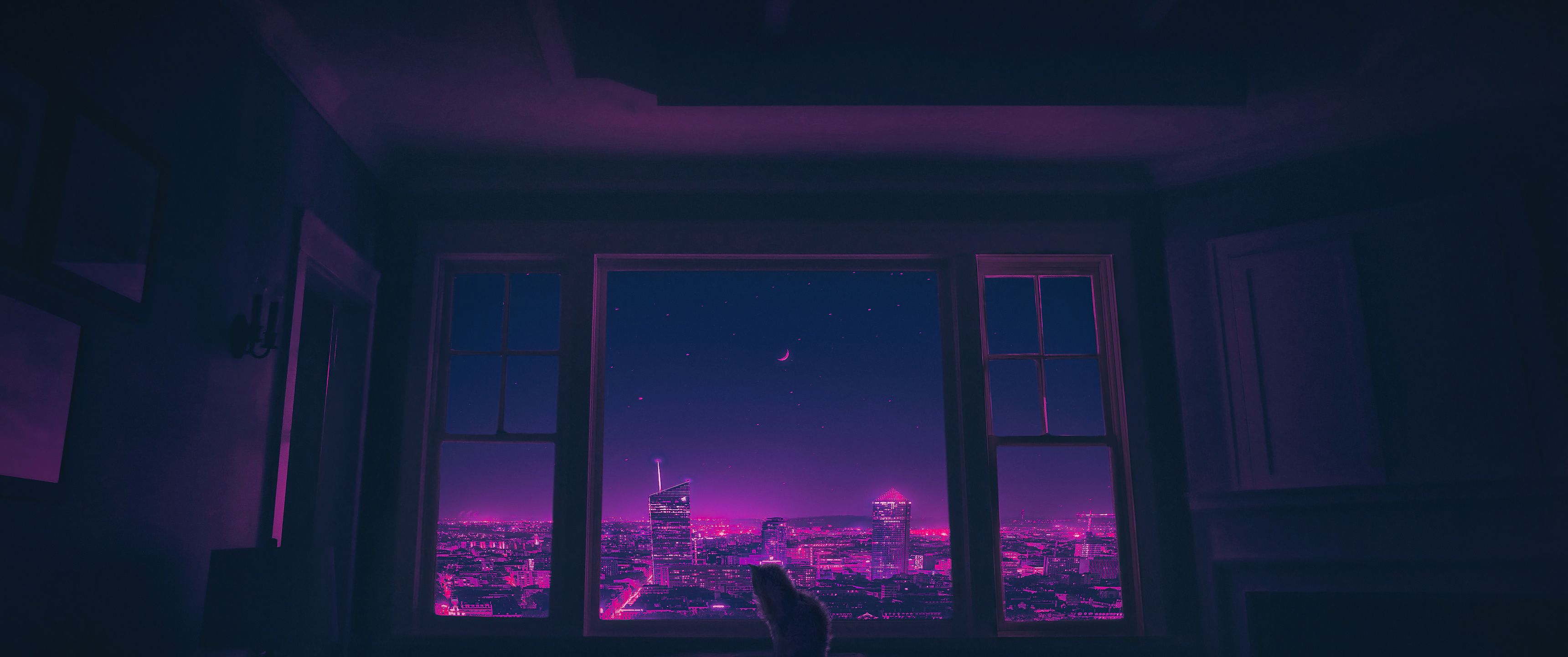 3440x1440 Cat Outside Synthwave City UltraWide Quad HD 1440P , HD 4k Wallpaper, Image, Background, Photos and Picture