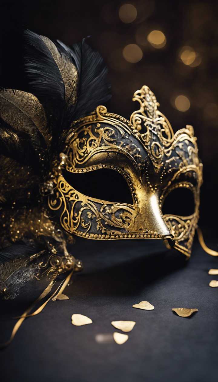 720x1260 Topeng topeng hitam dan emas yang misterius pada latar belakang gelap. Wallpaper [6647c799844b48bd8122] oleh Wallpaper HD
