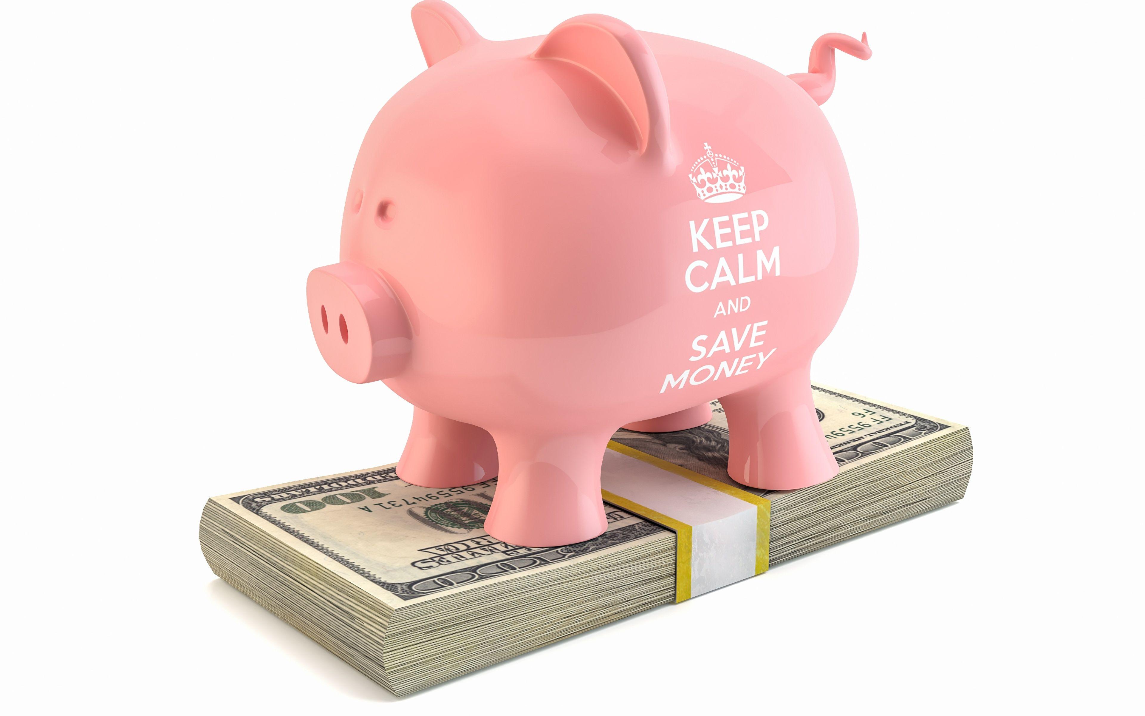 3840x2400 Wallpaper Money Dollars Paper money Piggy bank English 3D 3840x2400