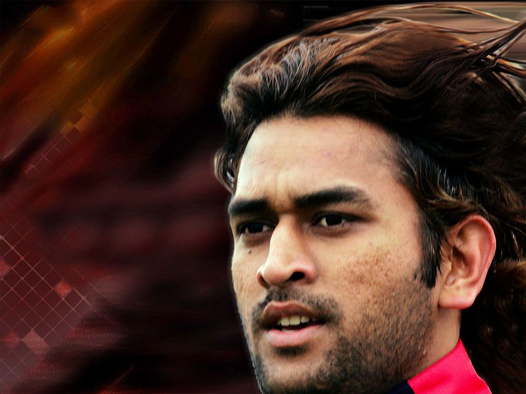 1024x768 Dhoni Long Hair Wallpaper
