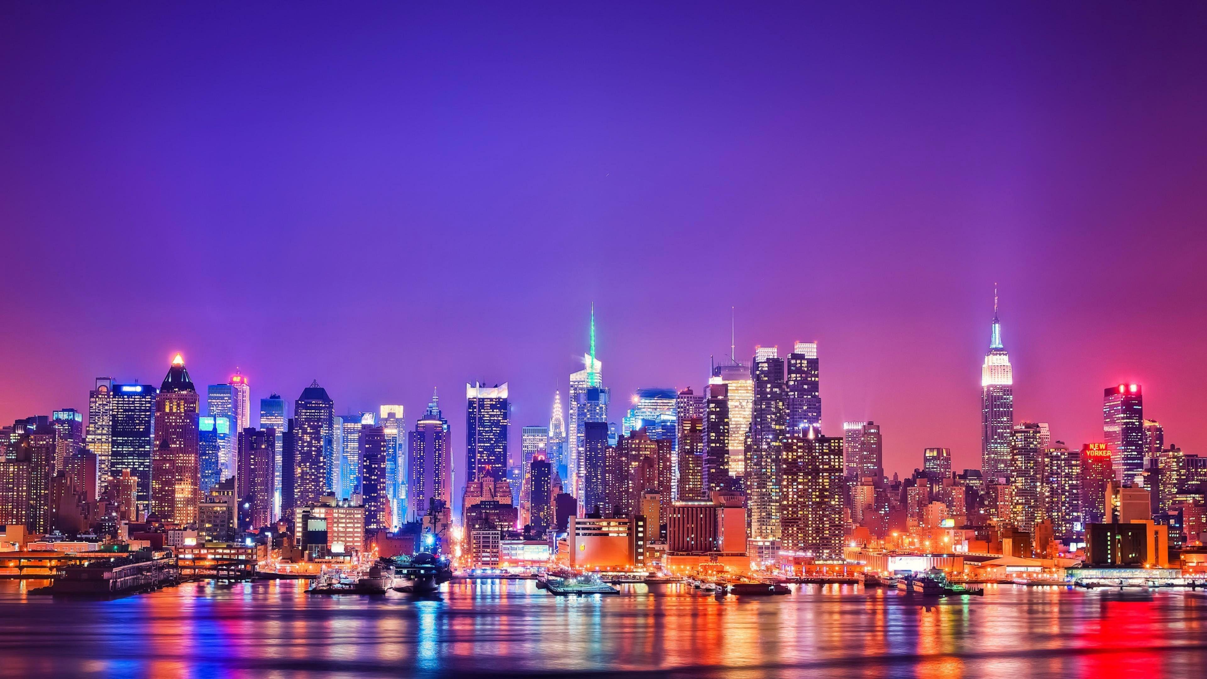 3840x2160 Attachment file of America Smart City Wallpaper with New York View at Night. City wallpaper, New york skyline, New york city background