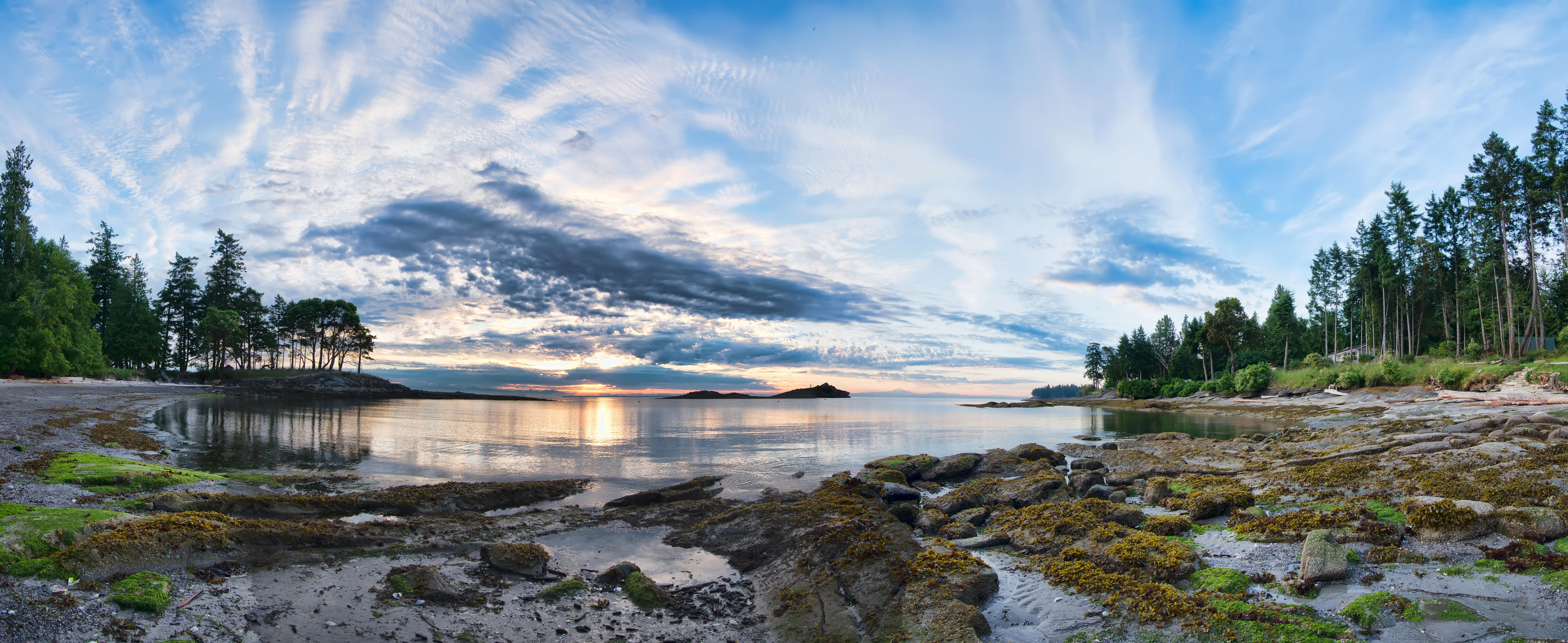 9948x4081 Wallpaper the sky, clouds, mountains, lake, Canada, Canada, British Columbia, Galiano Island for mobile and desktop, section пейзажи, resolution 9948x4081
