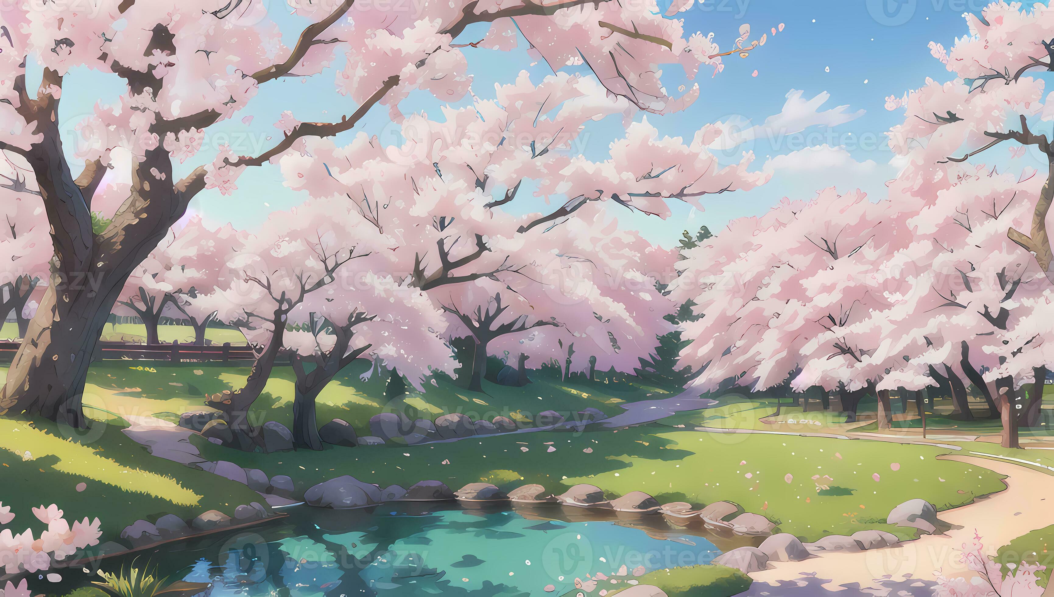 3461x1960 Sakura Garden during Spring Time Visual Novel Anime Manga Background Wallpaper