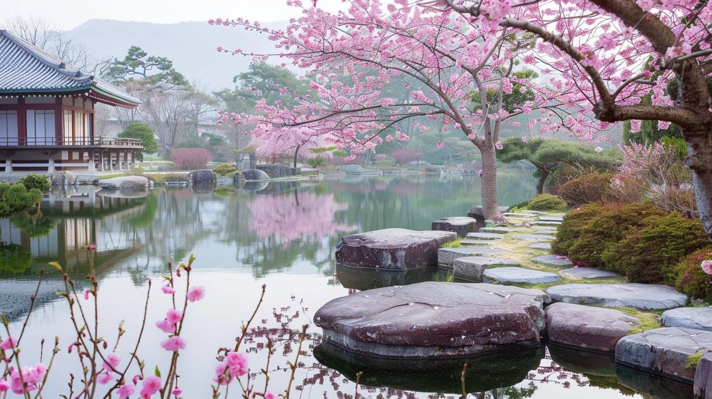 1456x816 Free Serene Sakura Garden Image, Serenity, Cherry