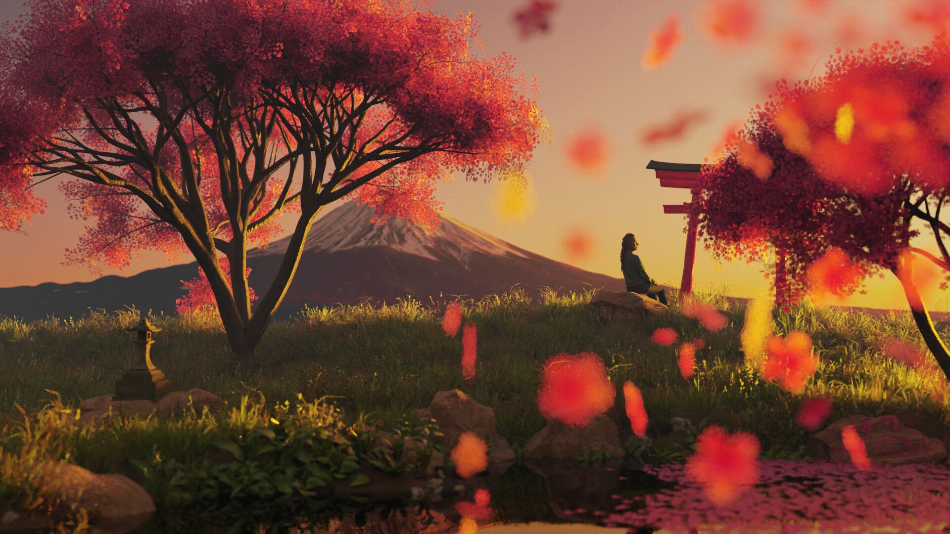 1920x1080 Sakura Garden Scene