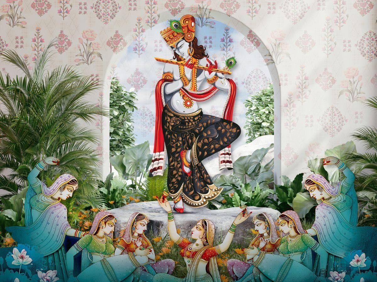 1200x900 Kanhaiya, Gopis Worshipping Krishna Wallpaper for Your Pooja Room unique wallpaper