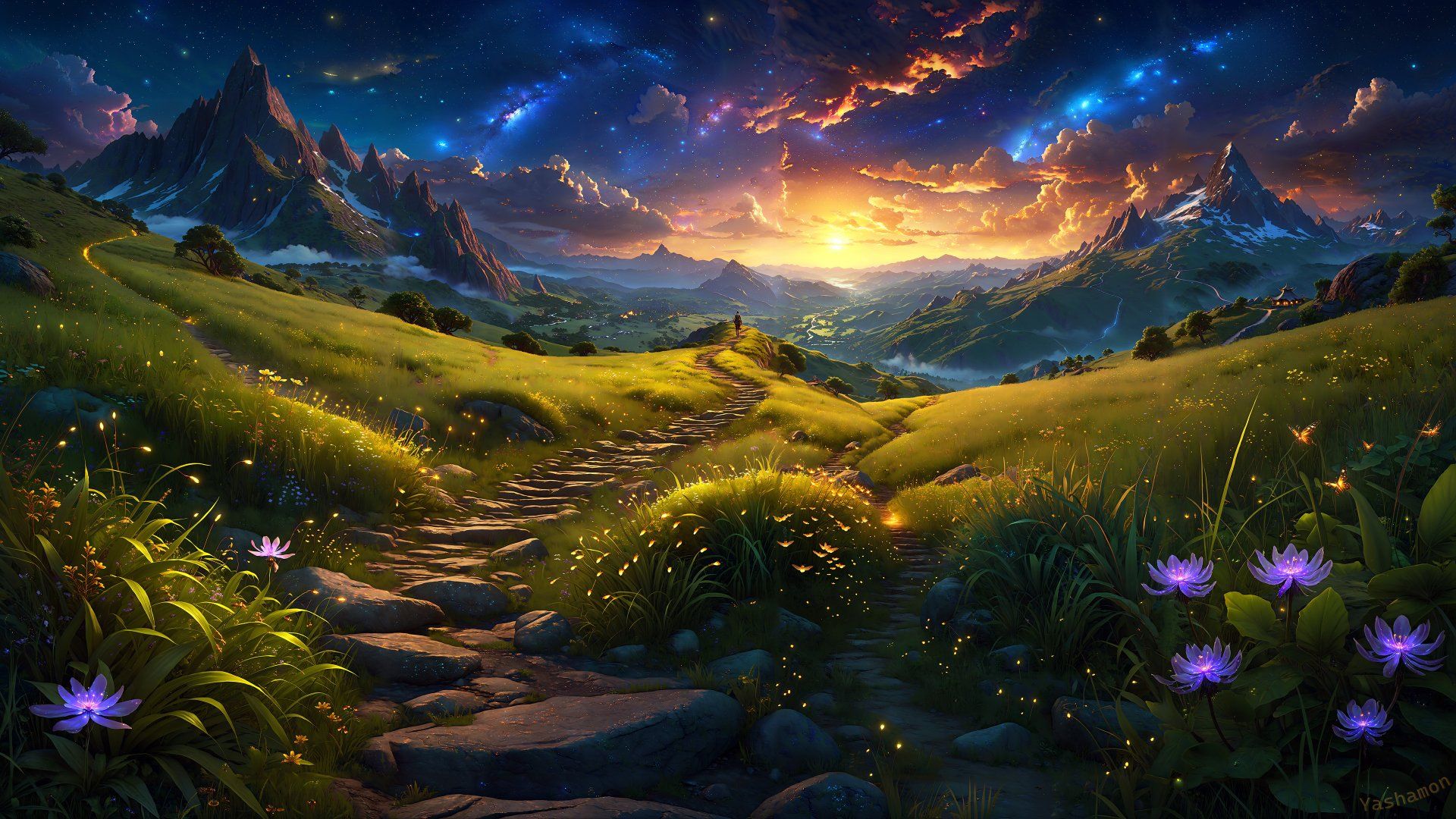 1920x1080 4K Ultra HD AI Landscape: Dreamscape Horizon at Dusk