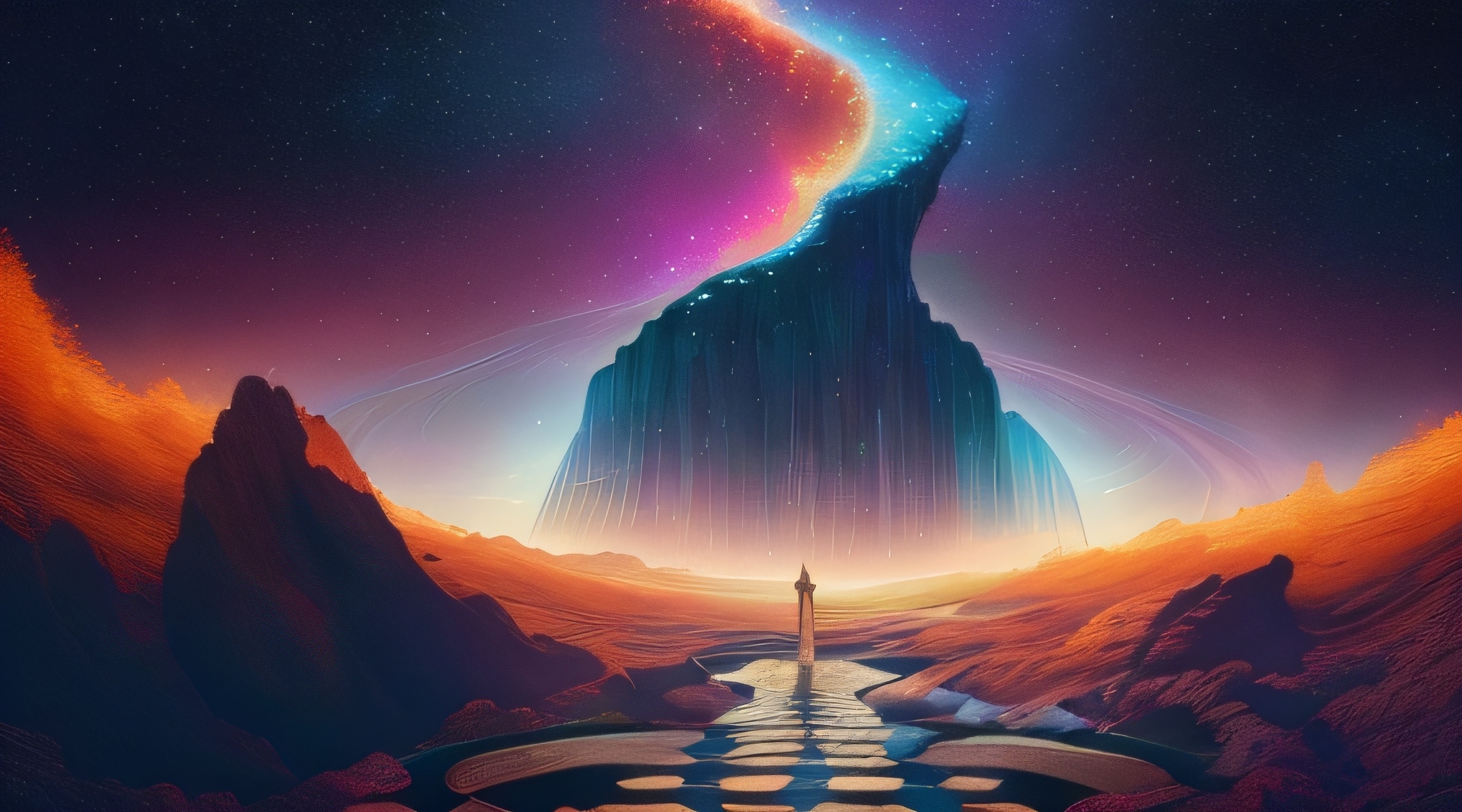 2304x1280 AI Landscape Path Illustration Wallpaper, HD Artist 4K Wallpaper, Image and Background