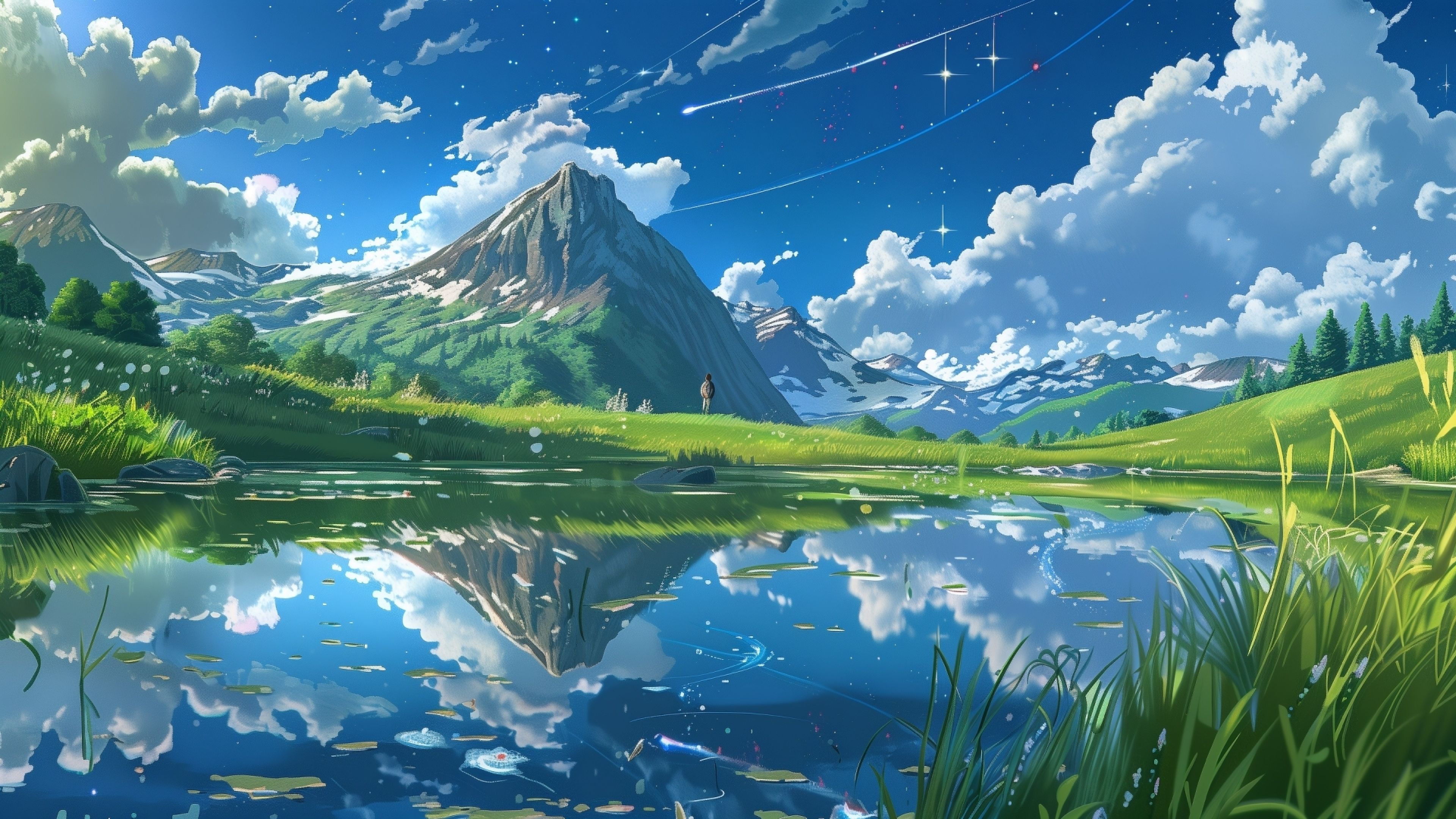 3840x2160 4K Ultra HD: Serene AI Anime Landscape