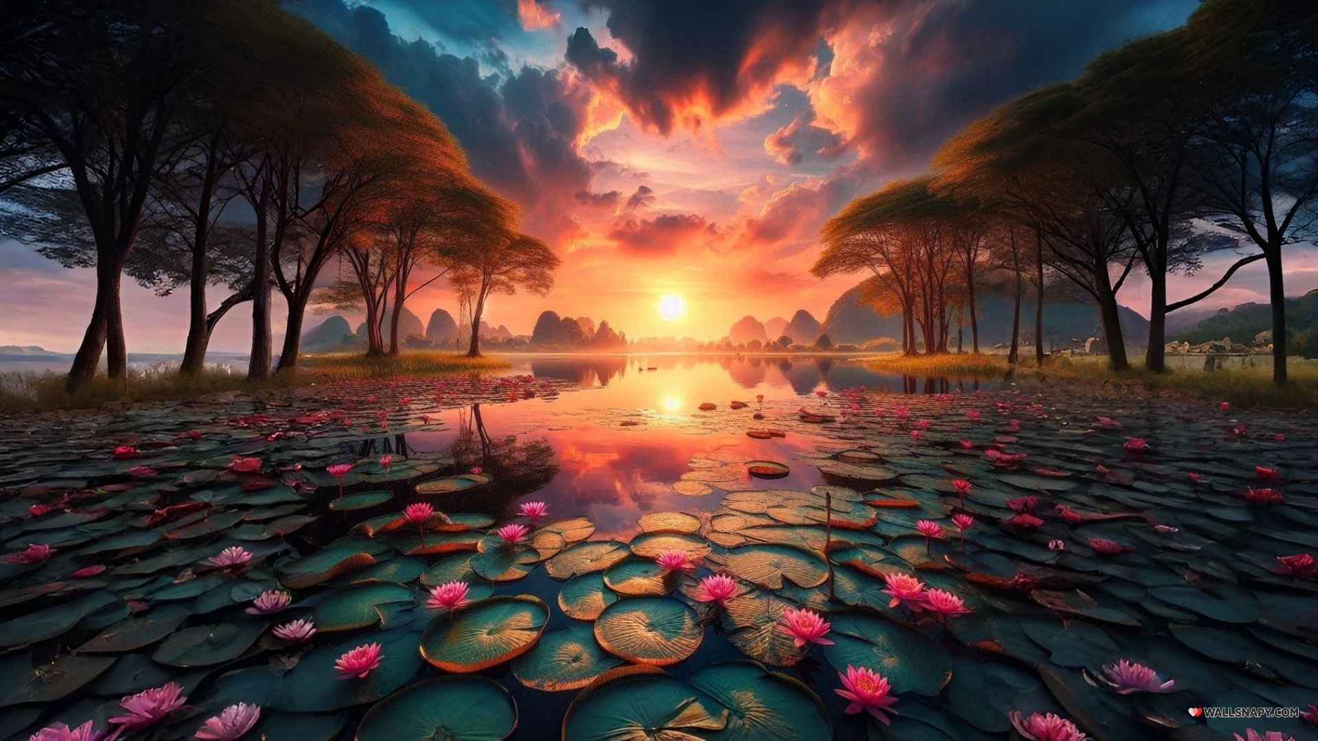 1920x1080 Sunset lily nature ai wallpaper 4k HD scenery desktop