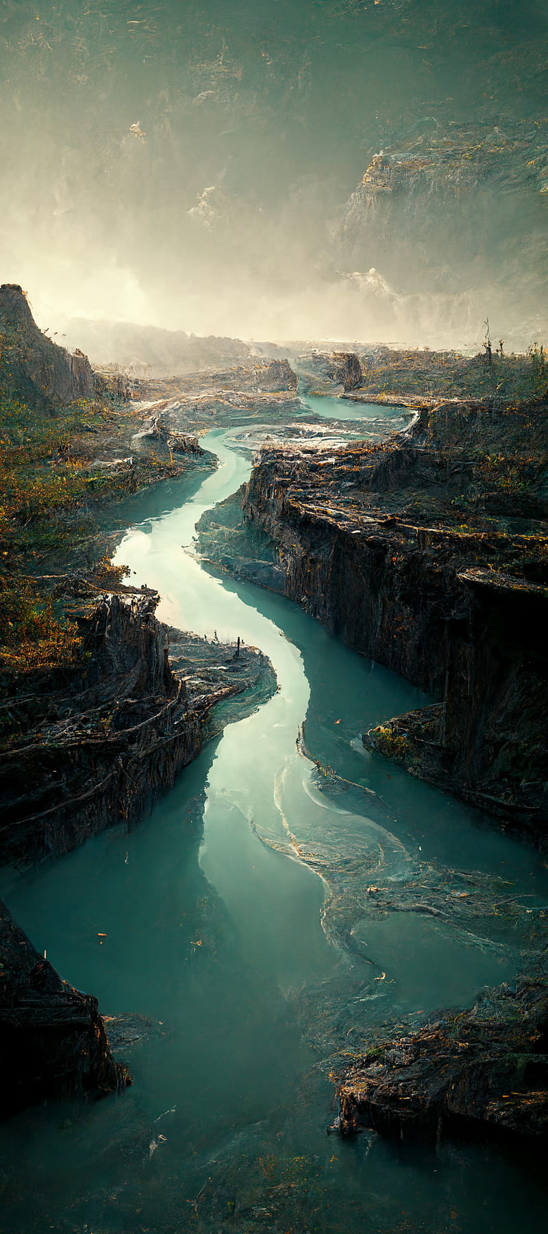 800x1800 Landscape River Canyon Water Midjourney Ai:, HD phone wallpaper